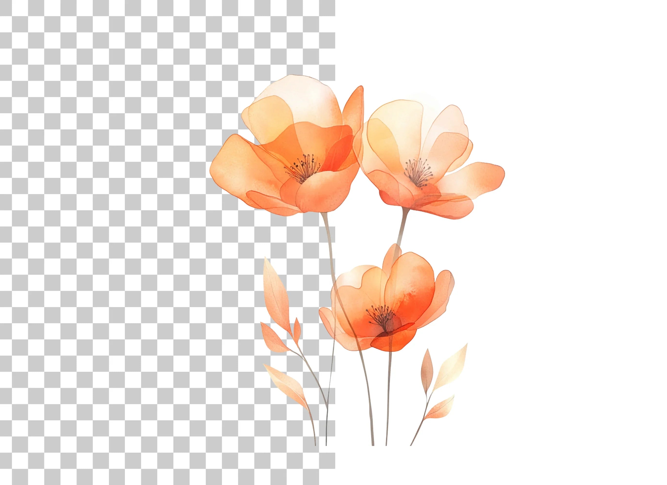 Delicate Orange Floral Clipart Bundle