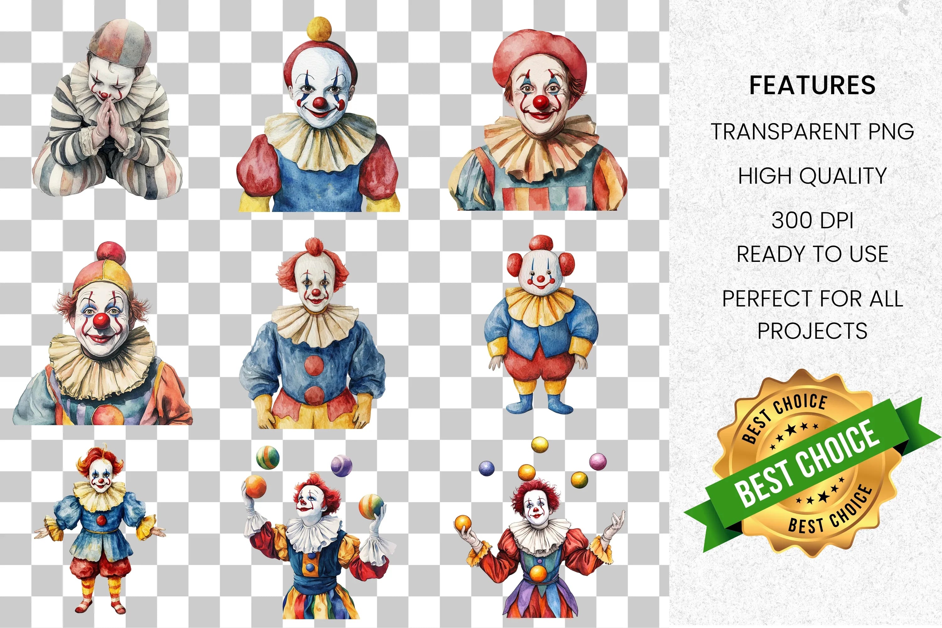 Whimsical Clown Clipart Bundle
