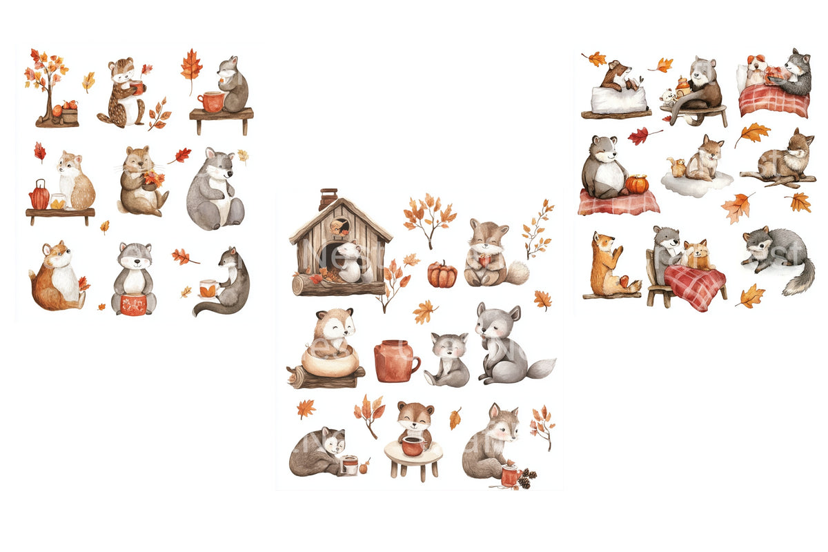 Autumn Forest Animals Cozy Clipart Bundle