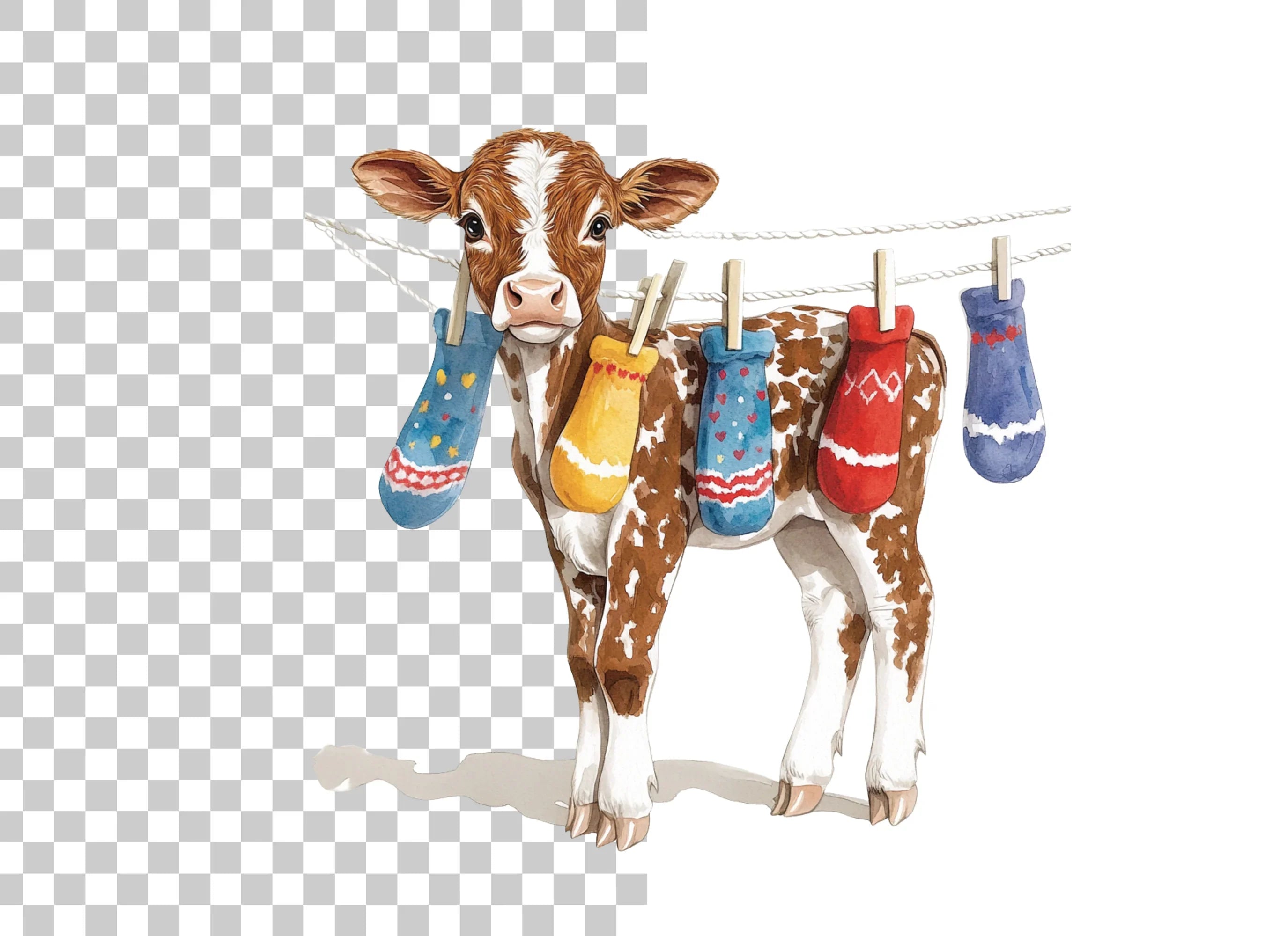 Cute Calves with Socks on Clothesline Clipart Bundle