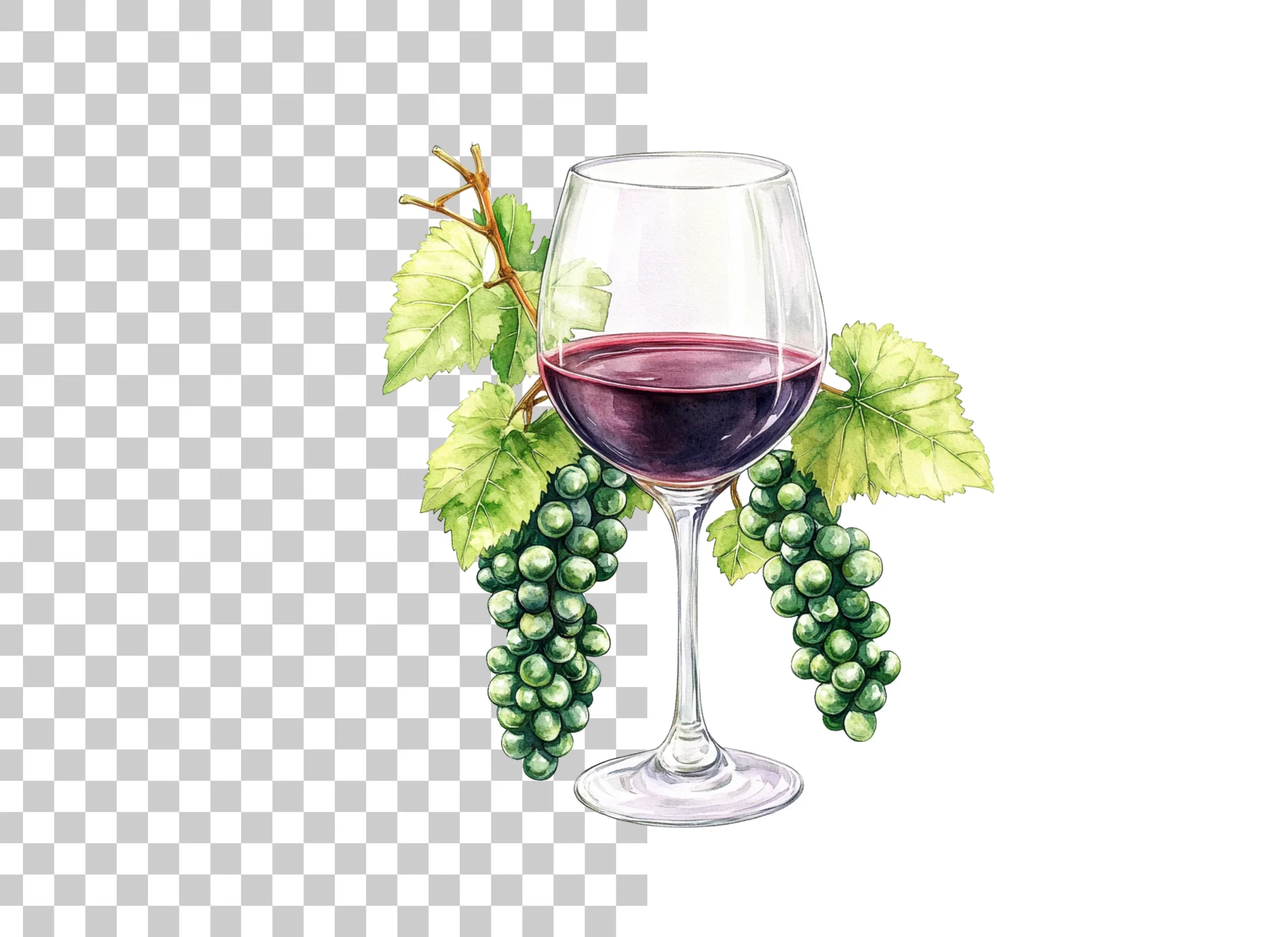 Elegant Wine Glasses with Grapes Clipart Bundle