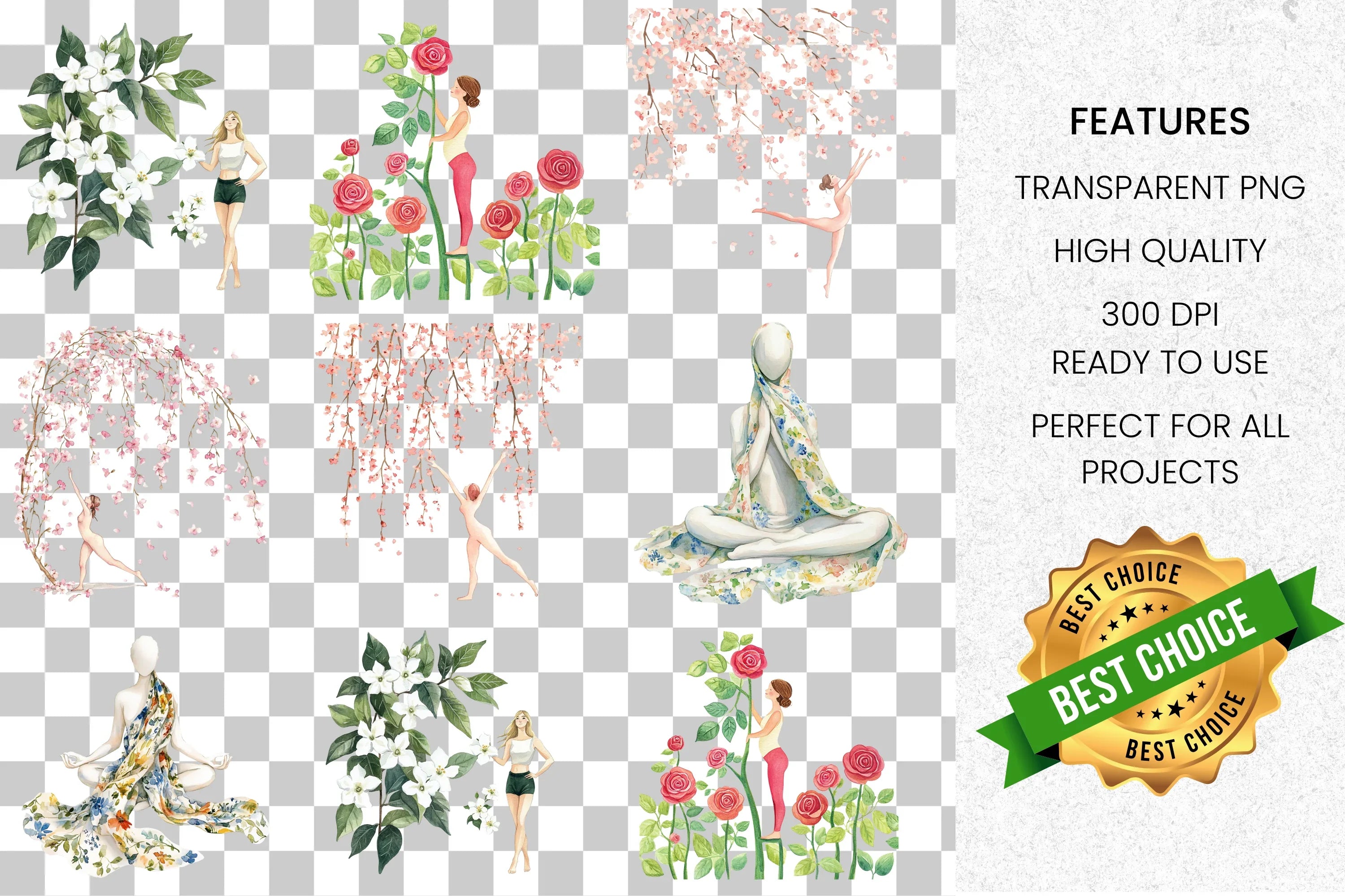 Elegant Floral Women Clipart Bundle