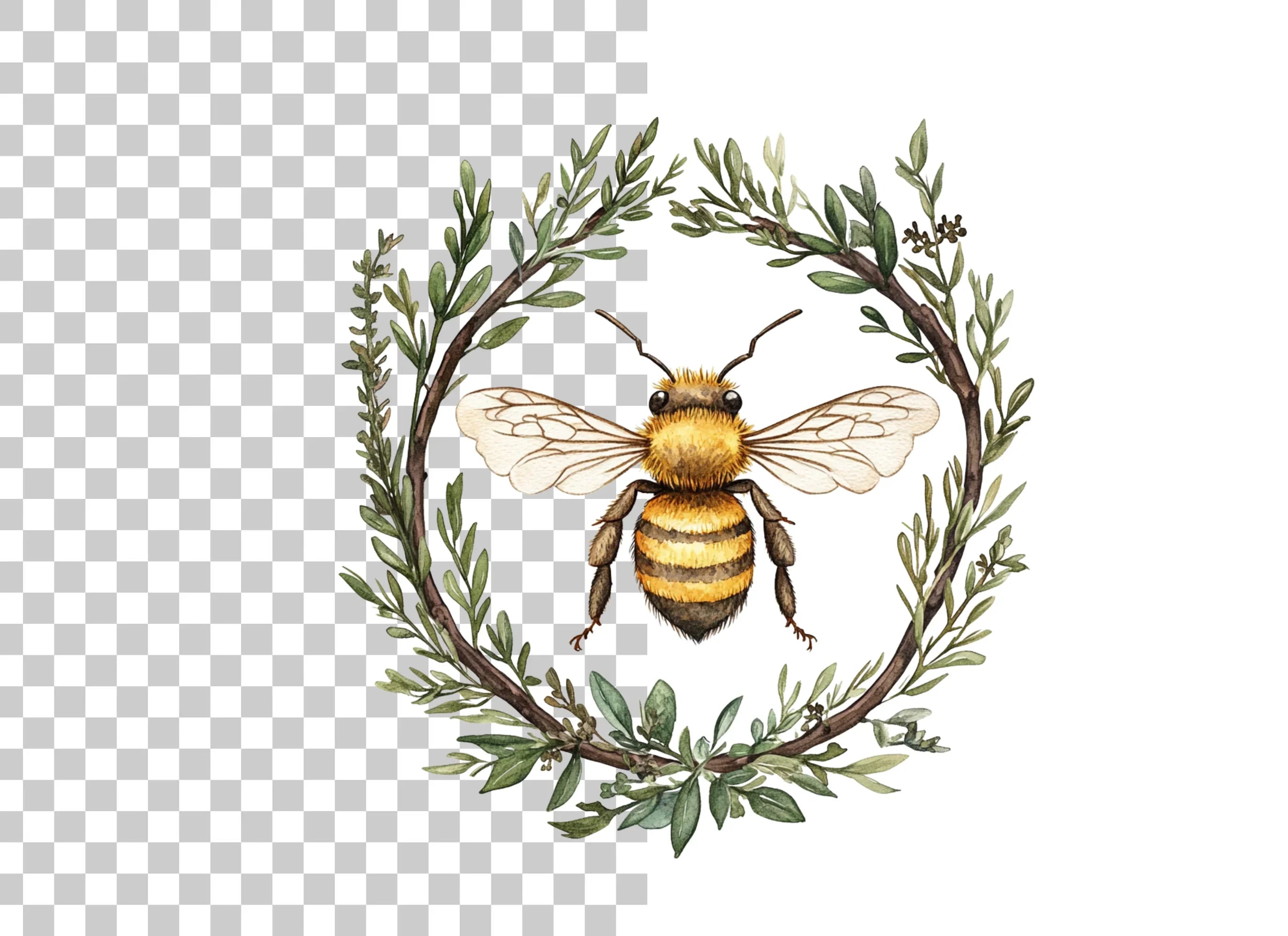 Two Bees in Botanical Wreaths Clipart Bundle