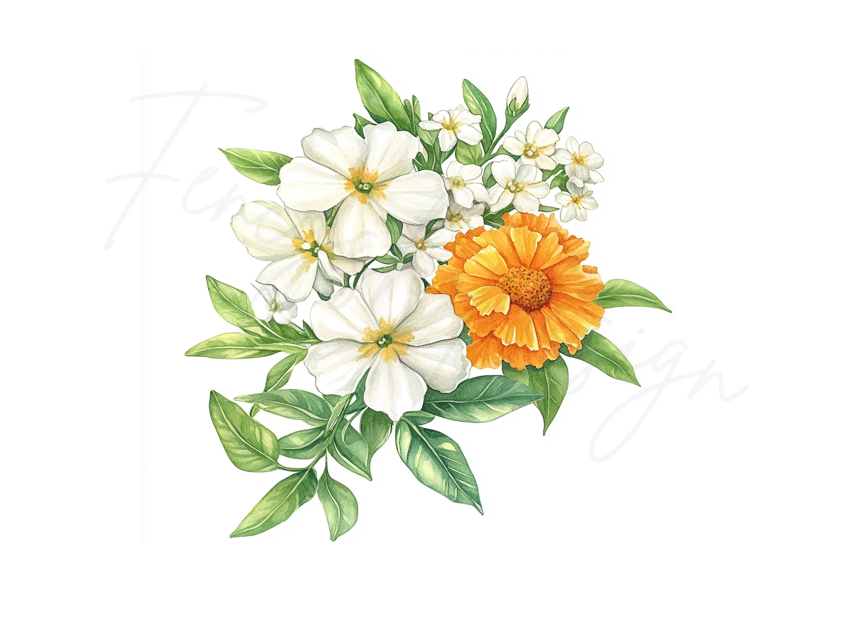 Orange and White Floral Clipart Bundle