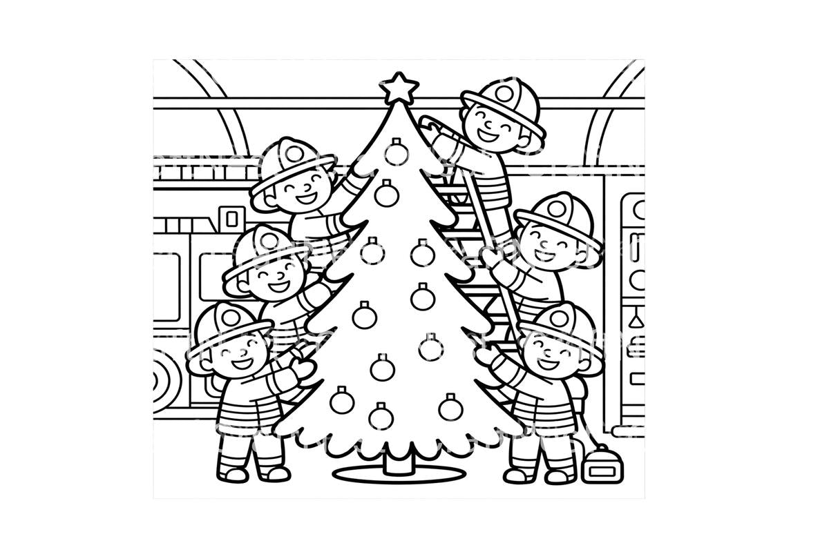 Firefighters Decorating Christmas Tree Coloring Books