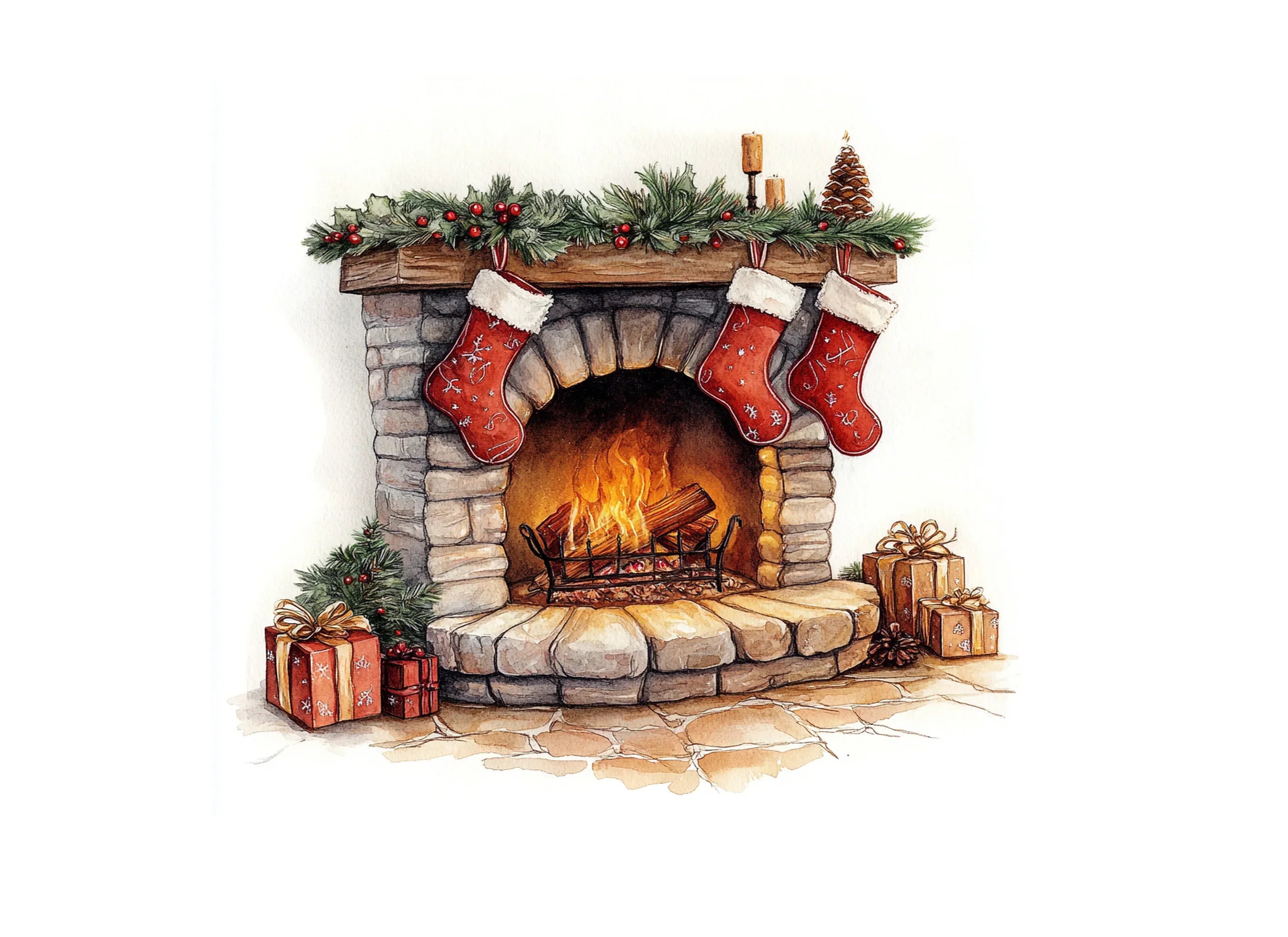 Christmas Fireplace Clipart Bundle