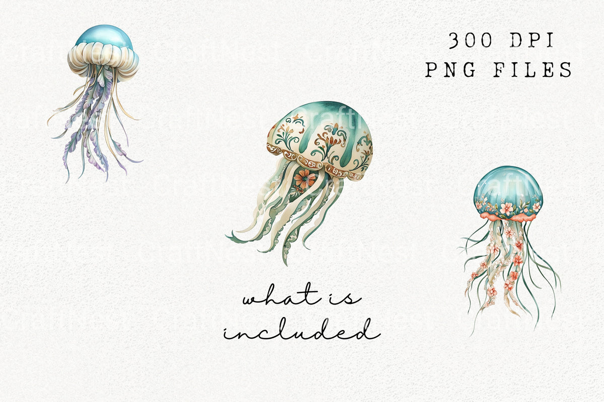 Ornate Jellyfish Designs Clipart Bundle