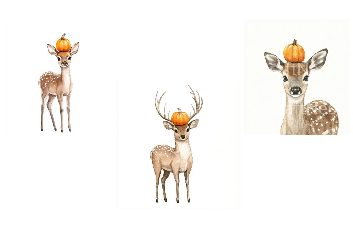 Adorable Deer With Pumpkin Hat Clipart Bundle