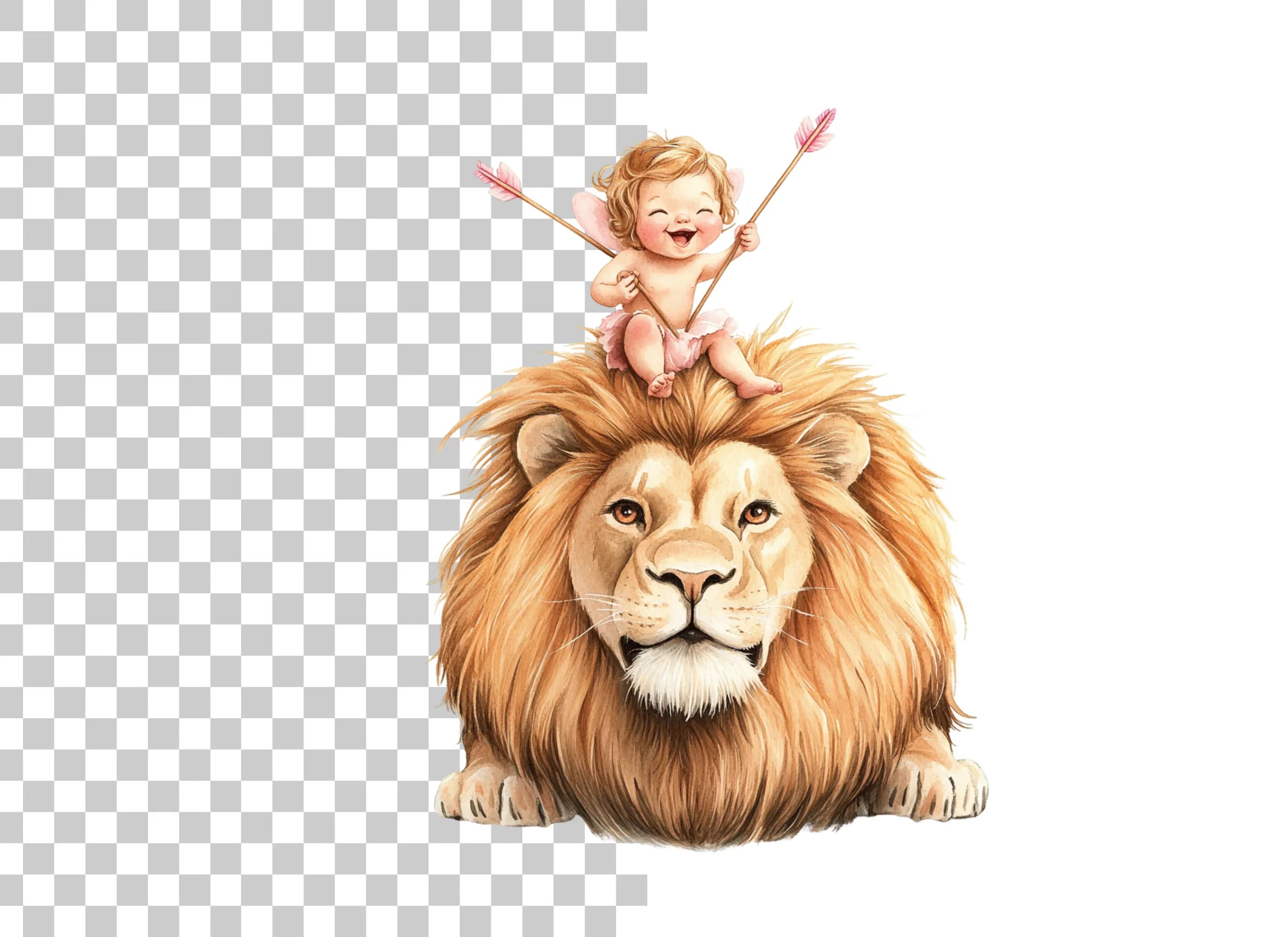 Cute Cupid Riding Lion Clipart Bundle