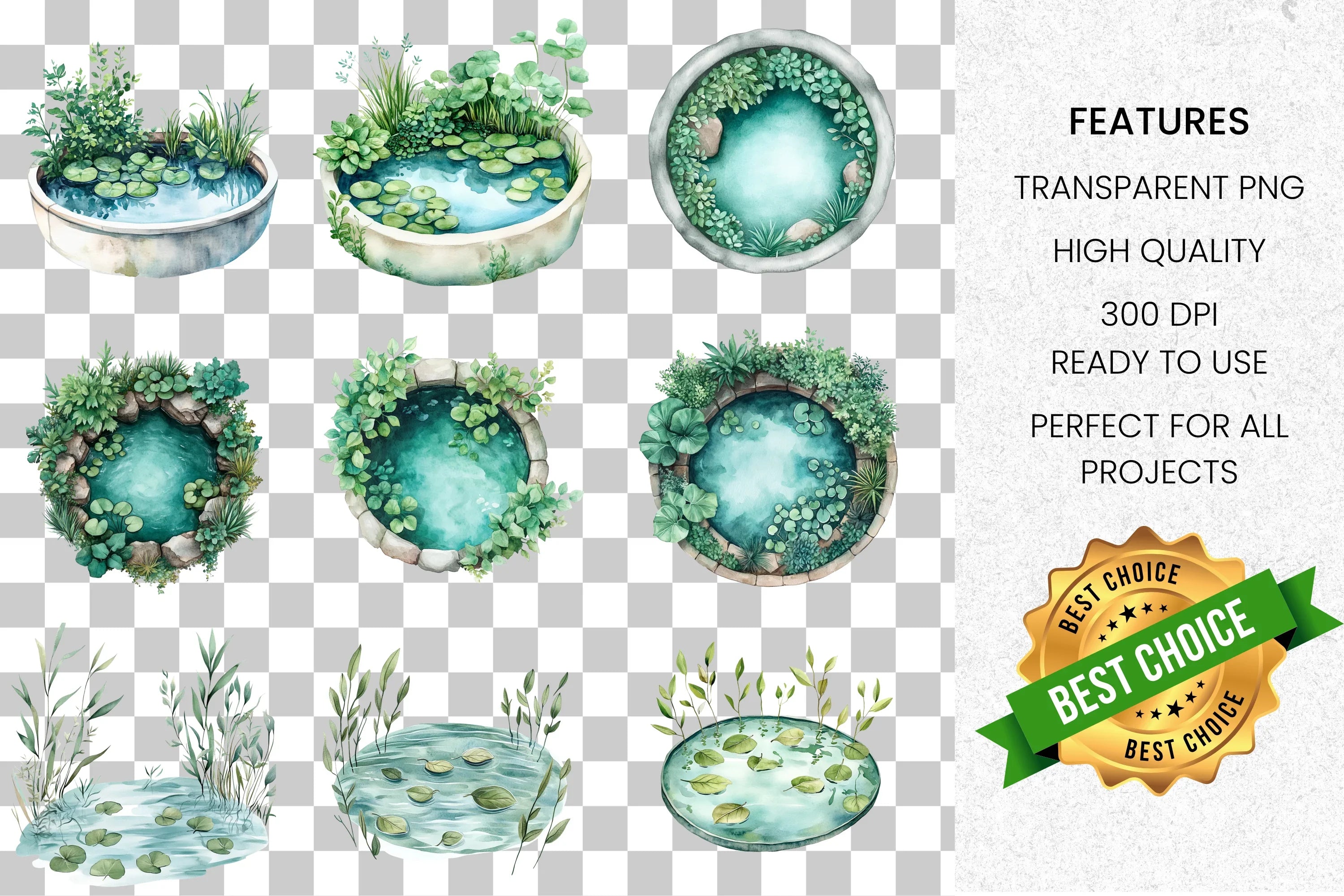 Serene Pond Garden Clipart Bundle