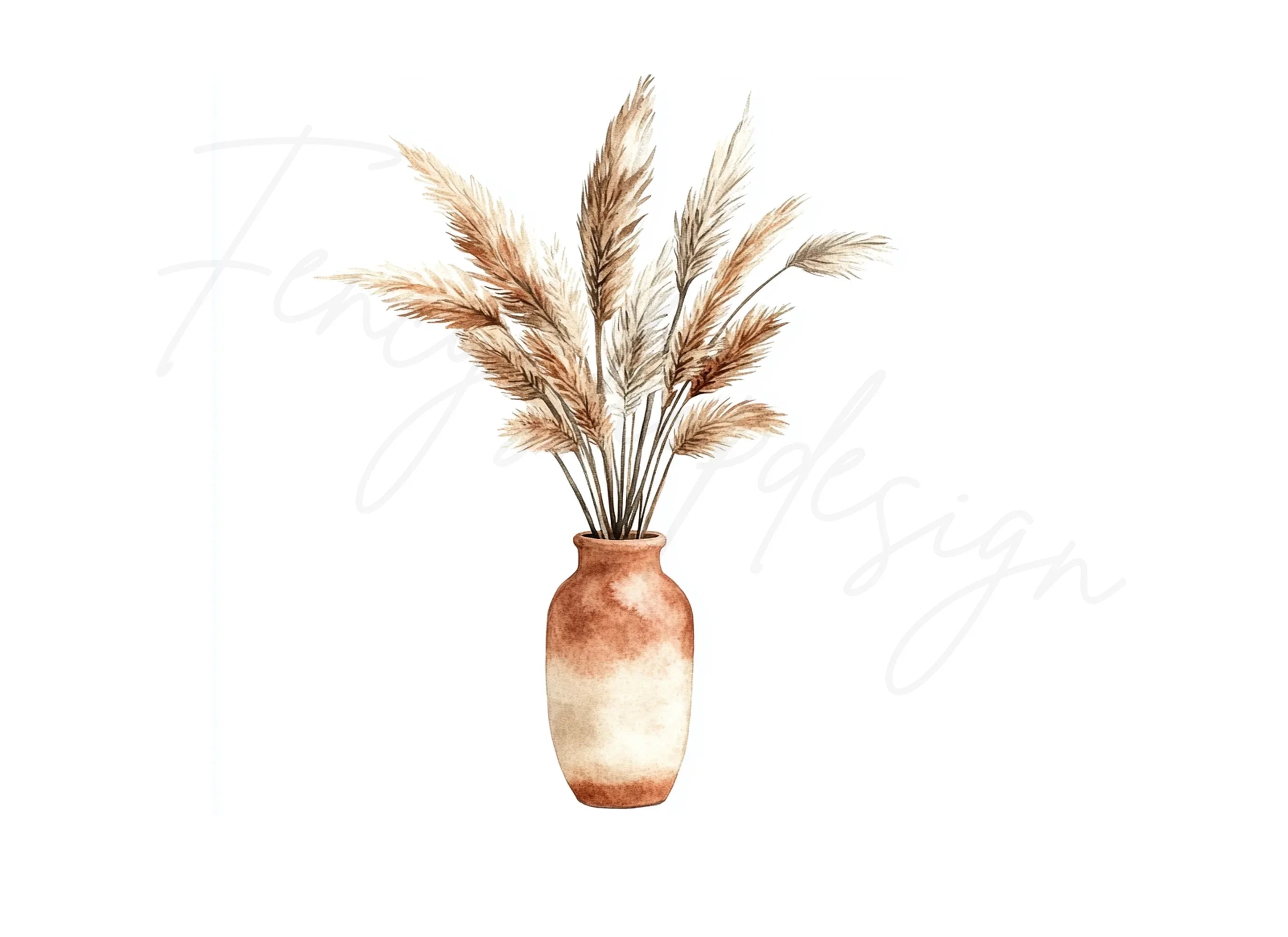 Pampas Grass in Terracotta Vase Clipart Bundle