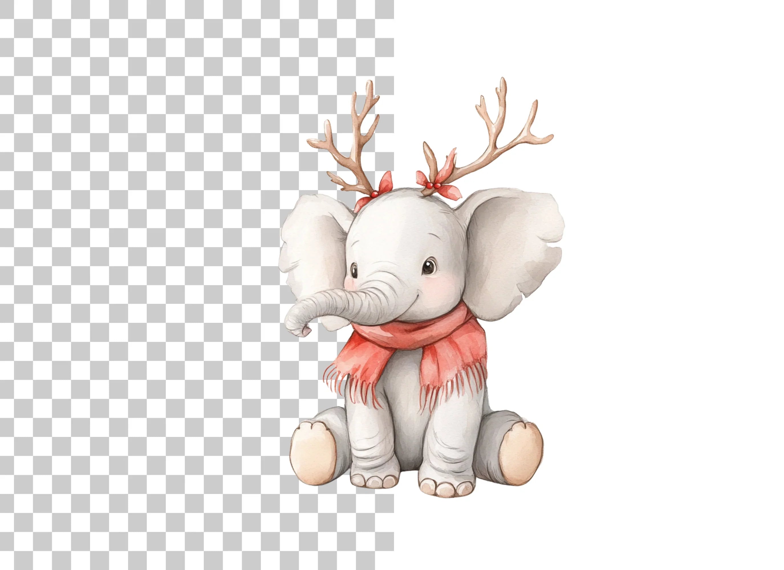 Cute Baby Elephant Christmas Clipart Bundle