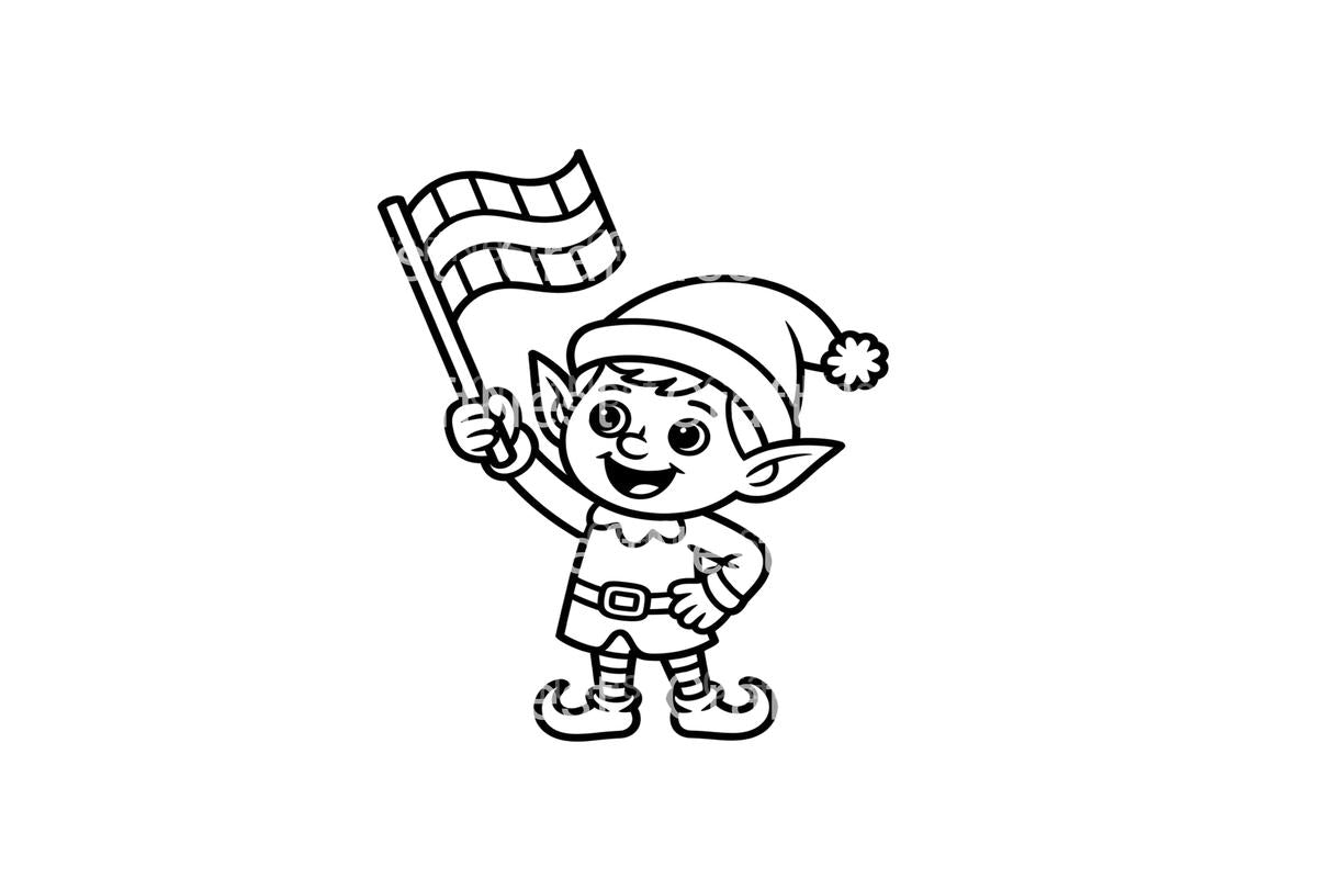 Christmas Elf with Flag Coloring Books