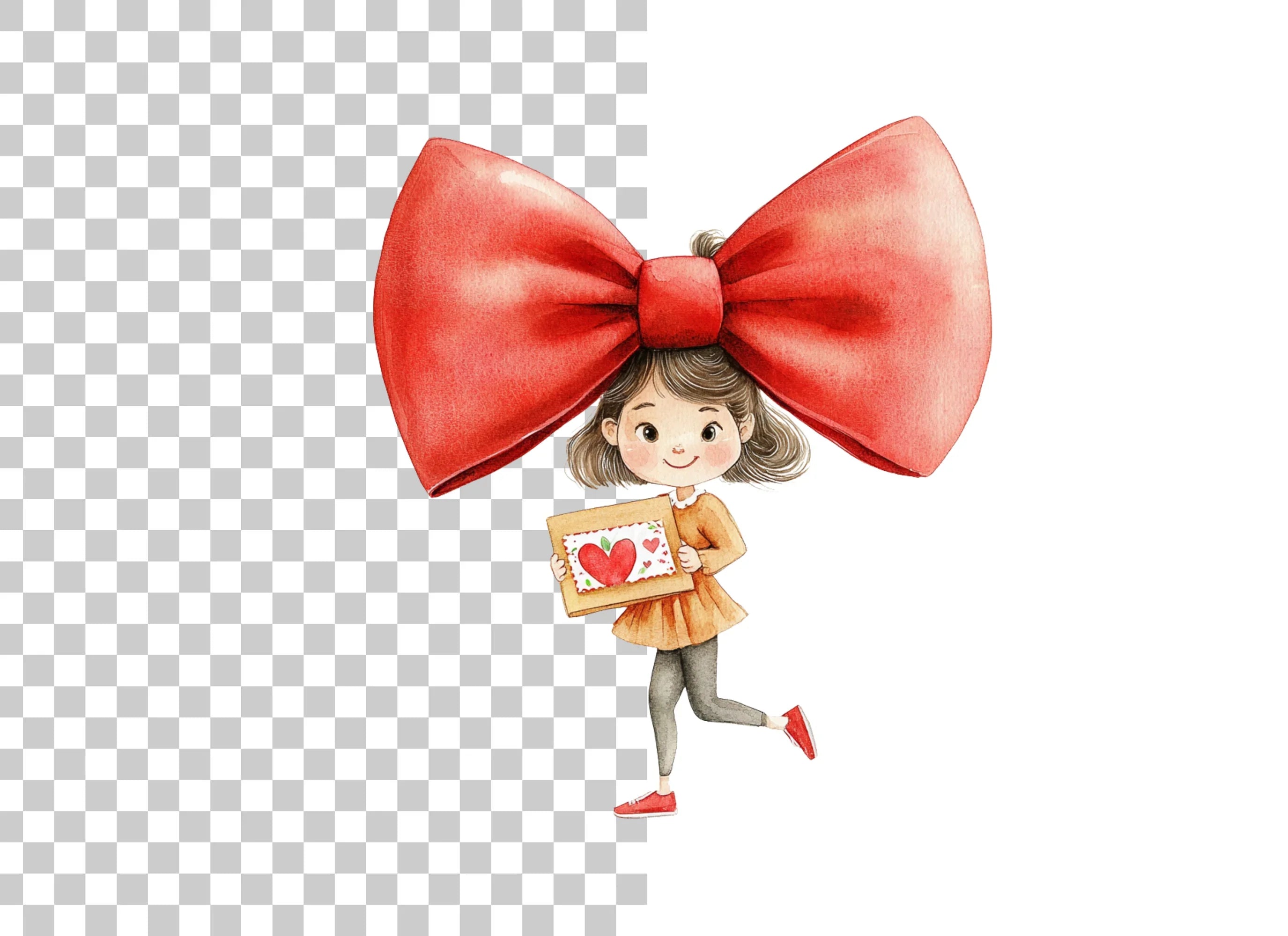Cute Girls with Red Bows Clipart Bundle