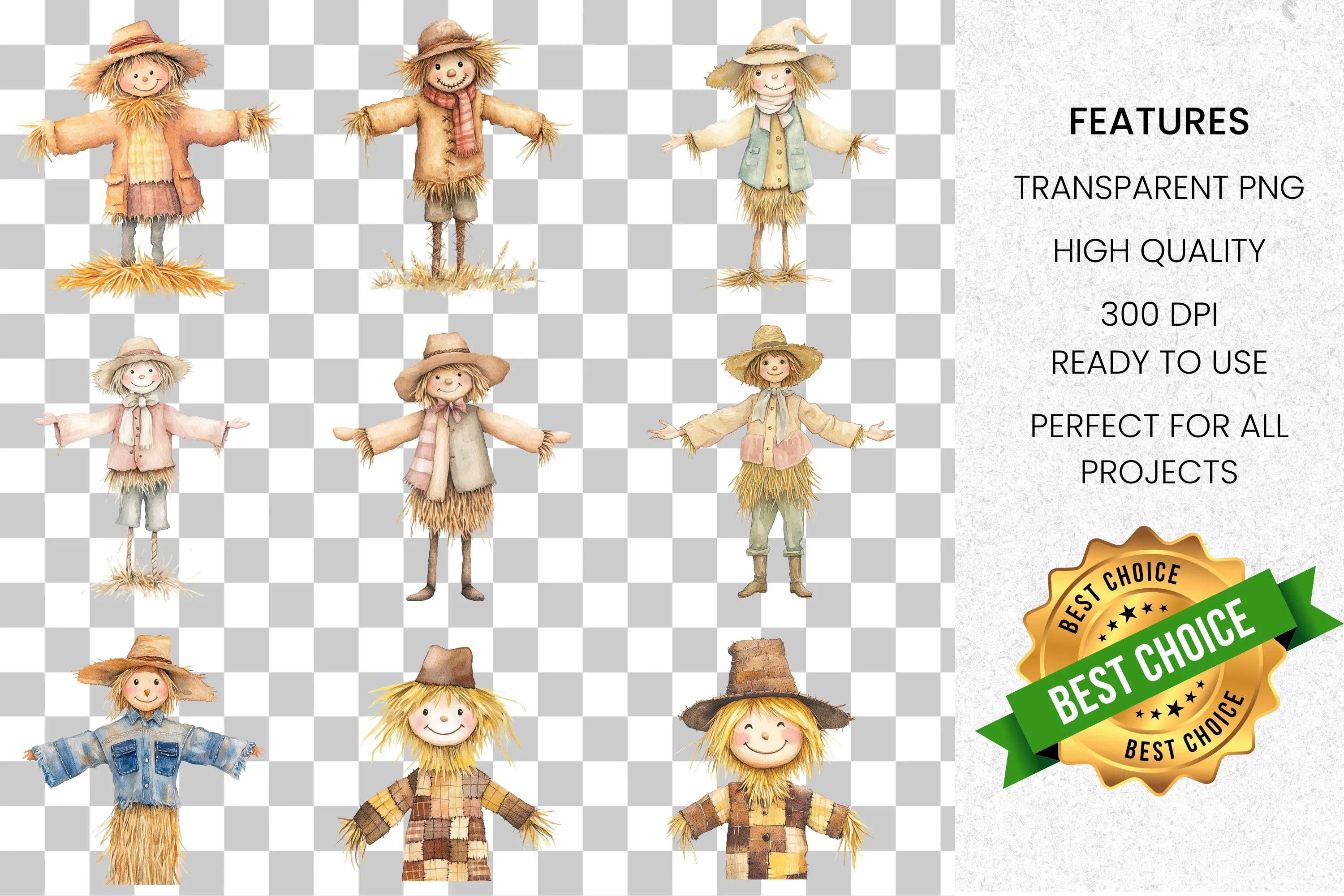 Cute Scarecrow Clipart Bundle