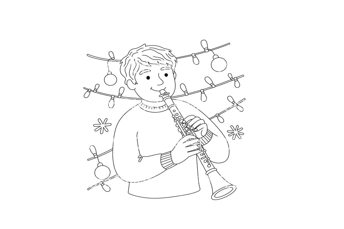 Cute Flutist Christmas Coloring Books