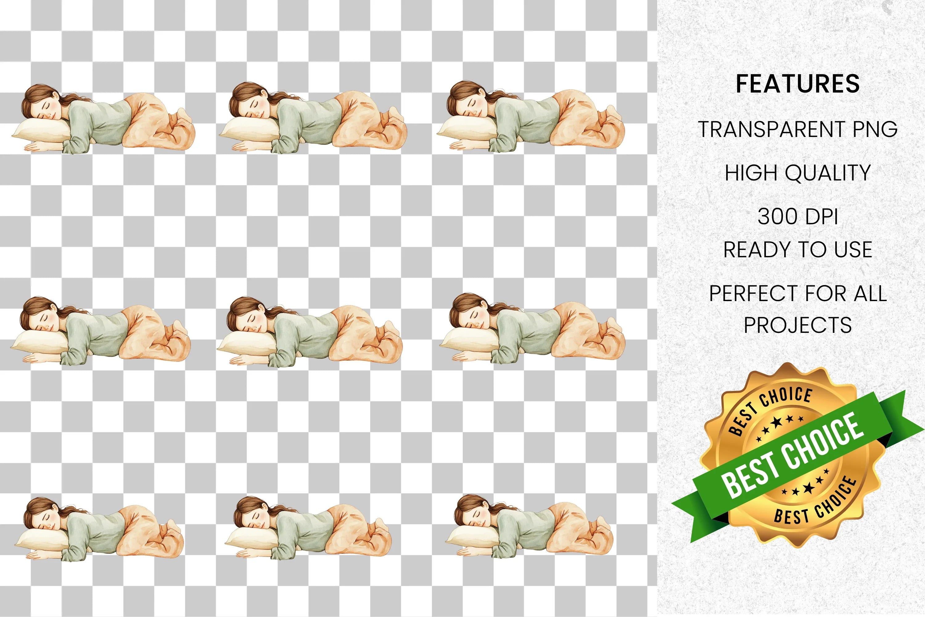 Peaceful Sleeping Girl Clipart Bundle