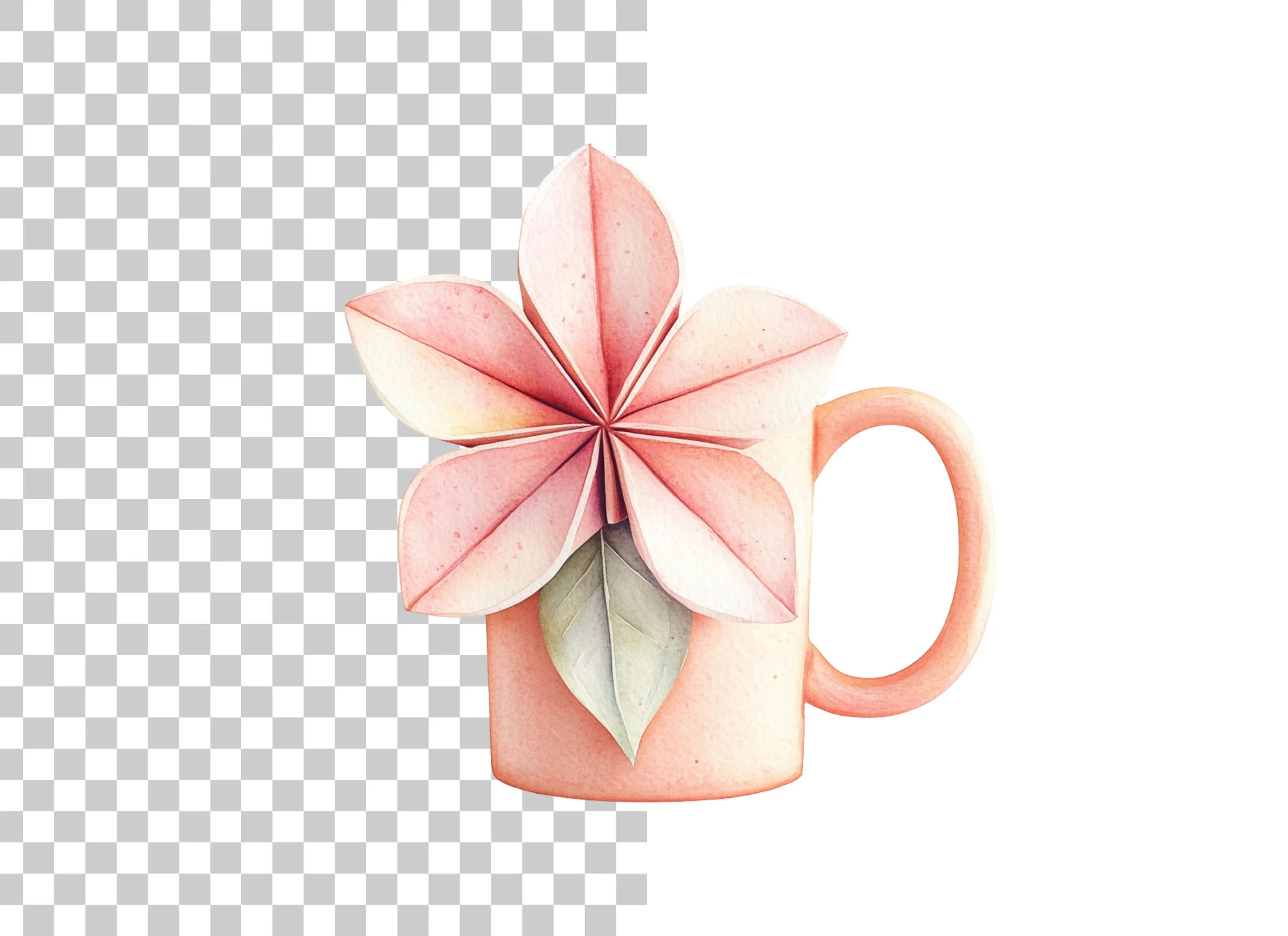 Pink Origami Flower Clipart Bundle