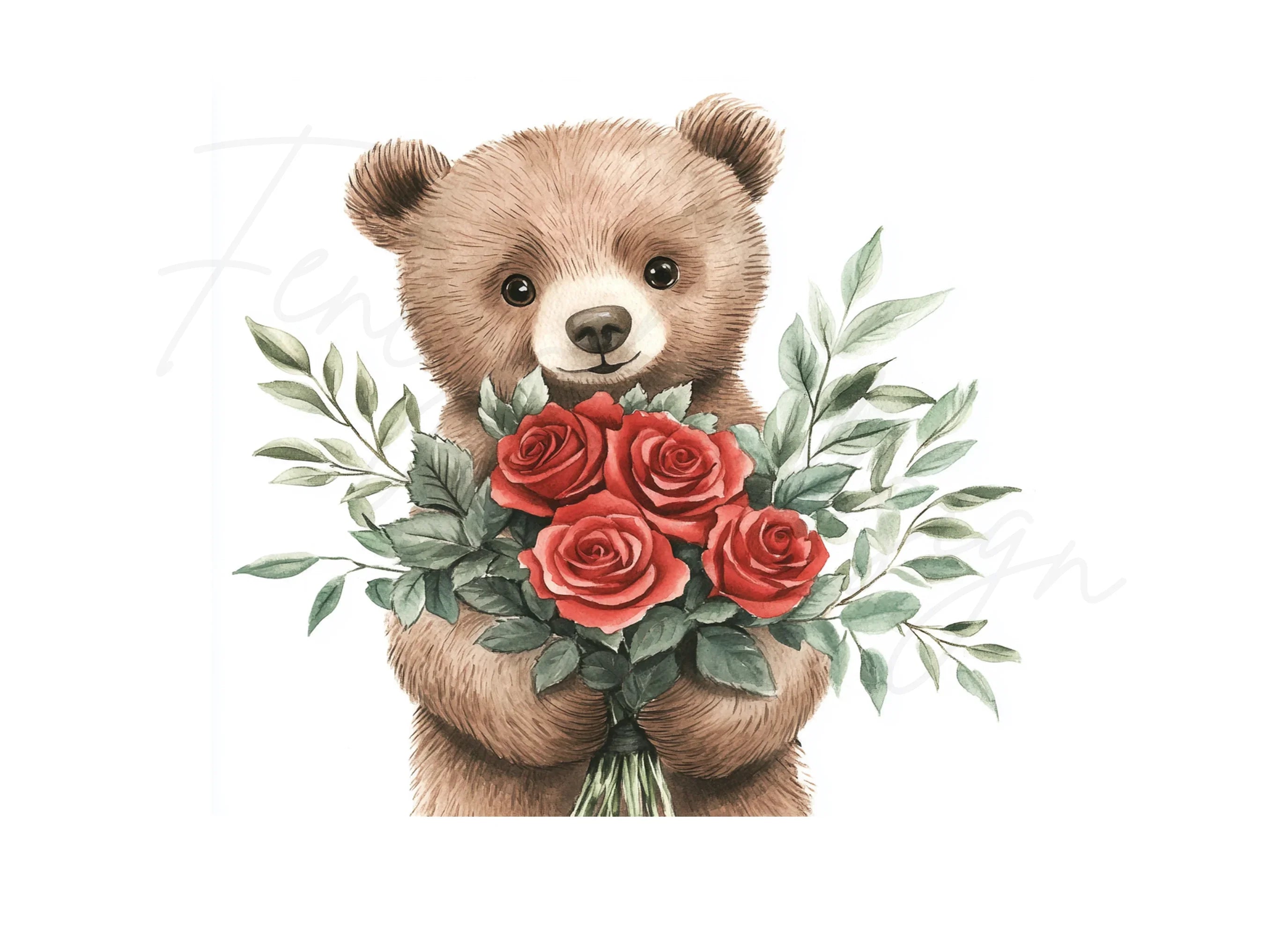 Sweet Teddy Bears with Rose Bouquets Clipart Bundle
