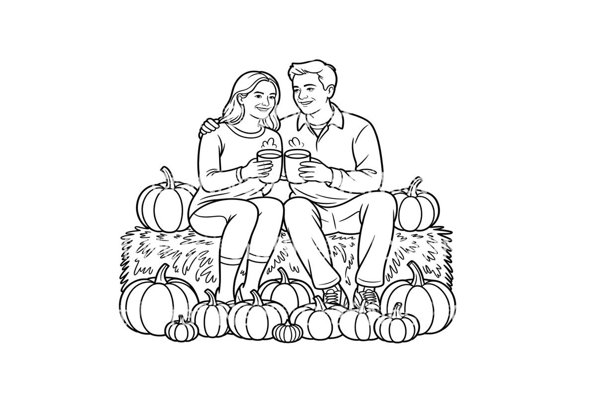 Autumn Couple with Pumpkins Coloring Books