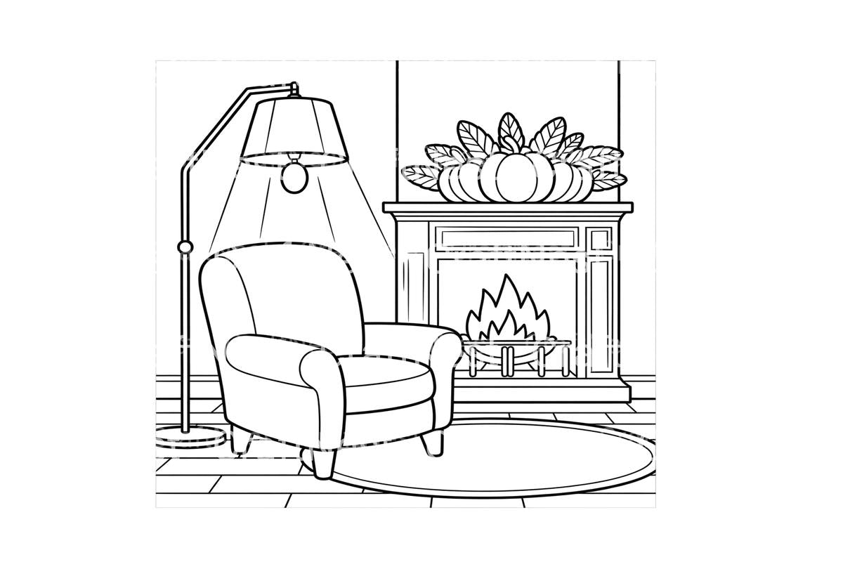 Comforting Fireplace Armchair Coloring Books