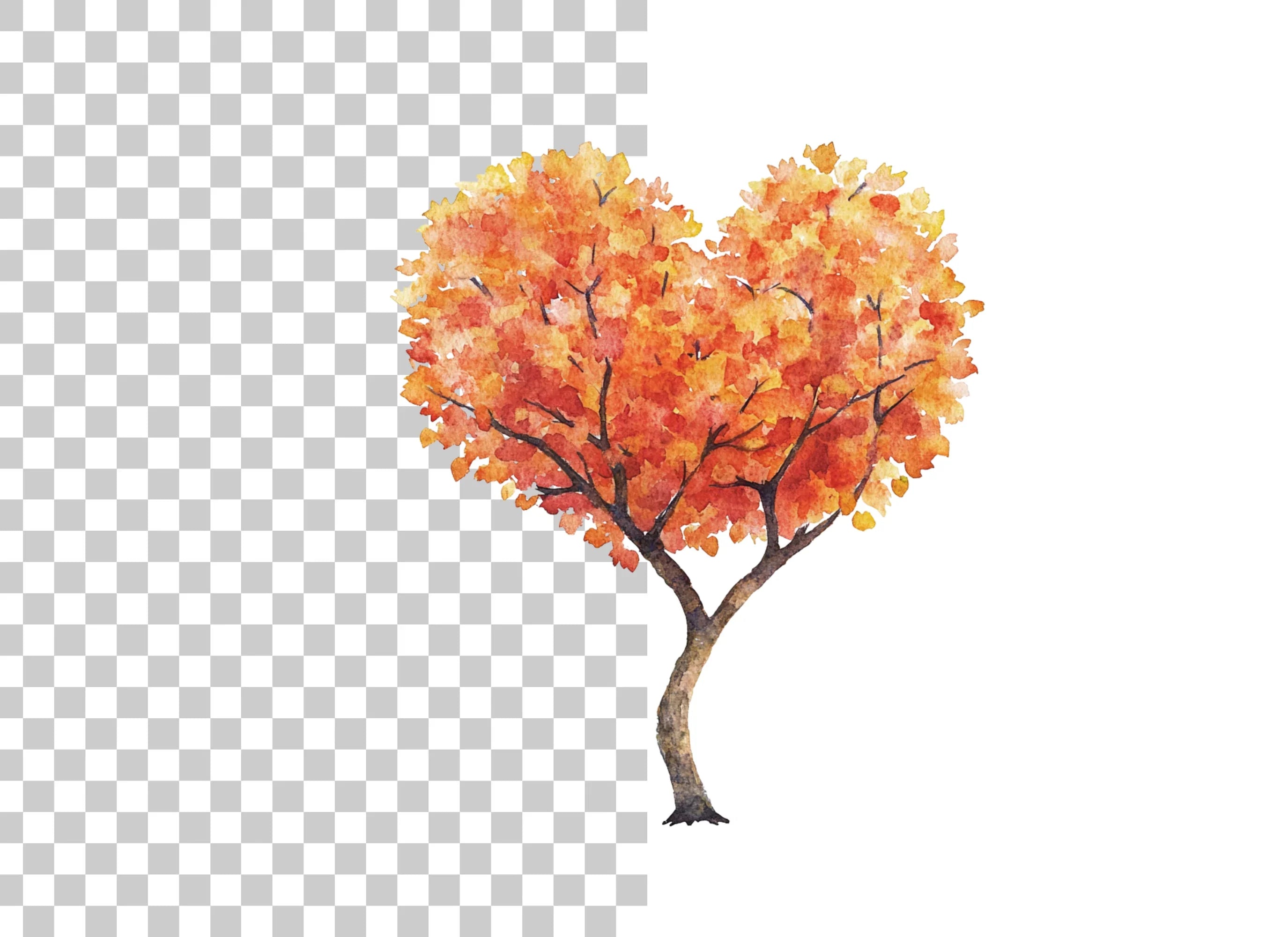 Heart Shaped Autumn Tree Clipart Bundle