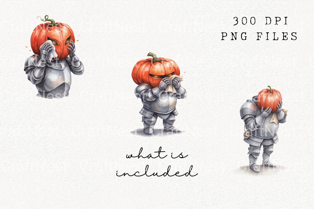 Pumpkin Knight Halloween Fun Clipart Bundle