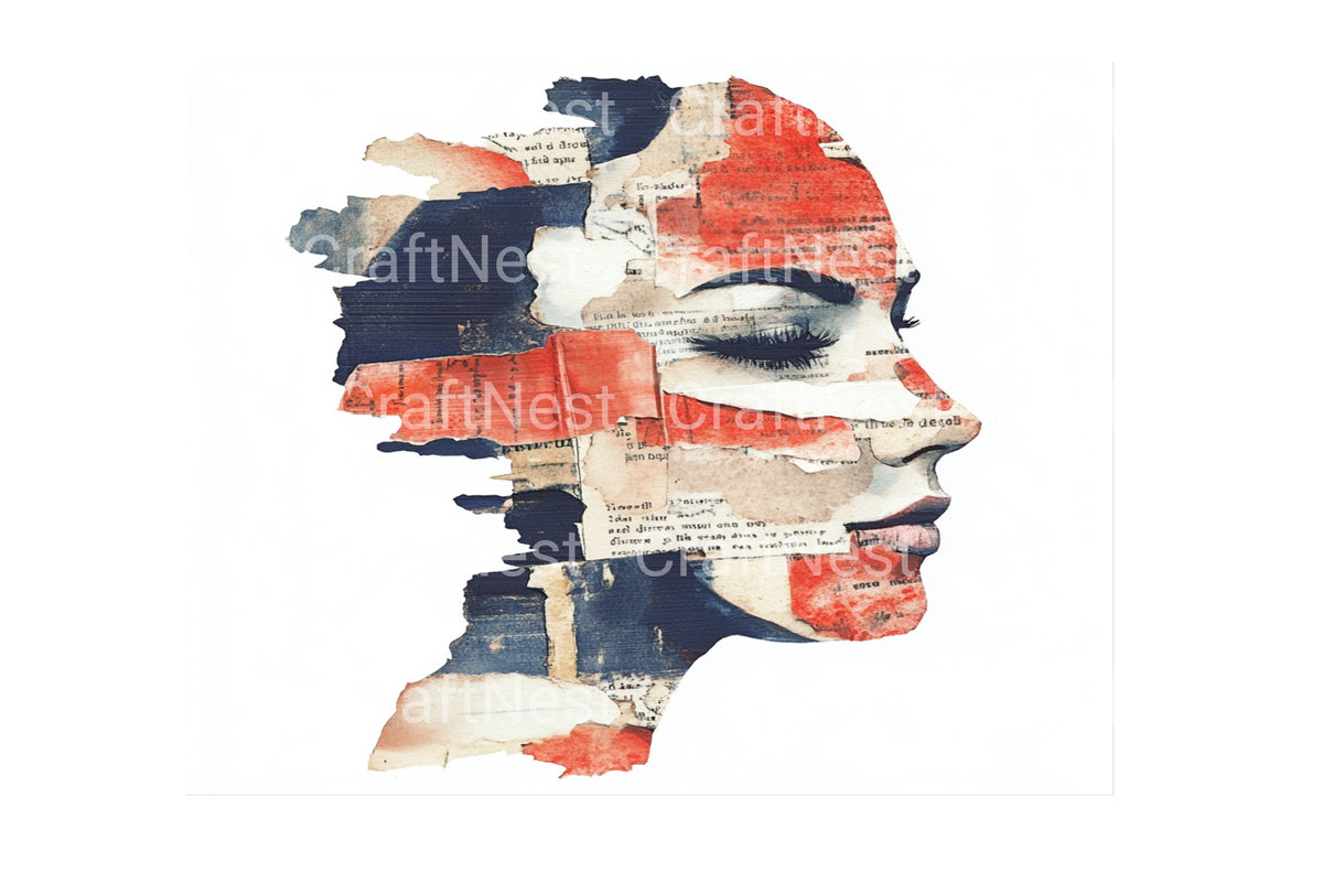 Abstract Newspaper Faces Designs Clipart Bundle