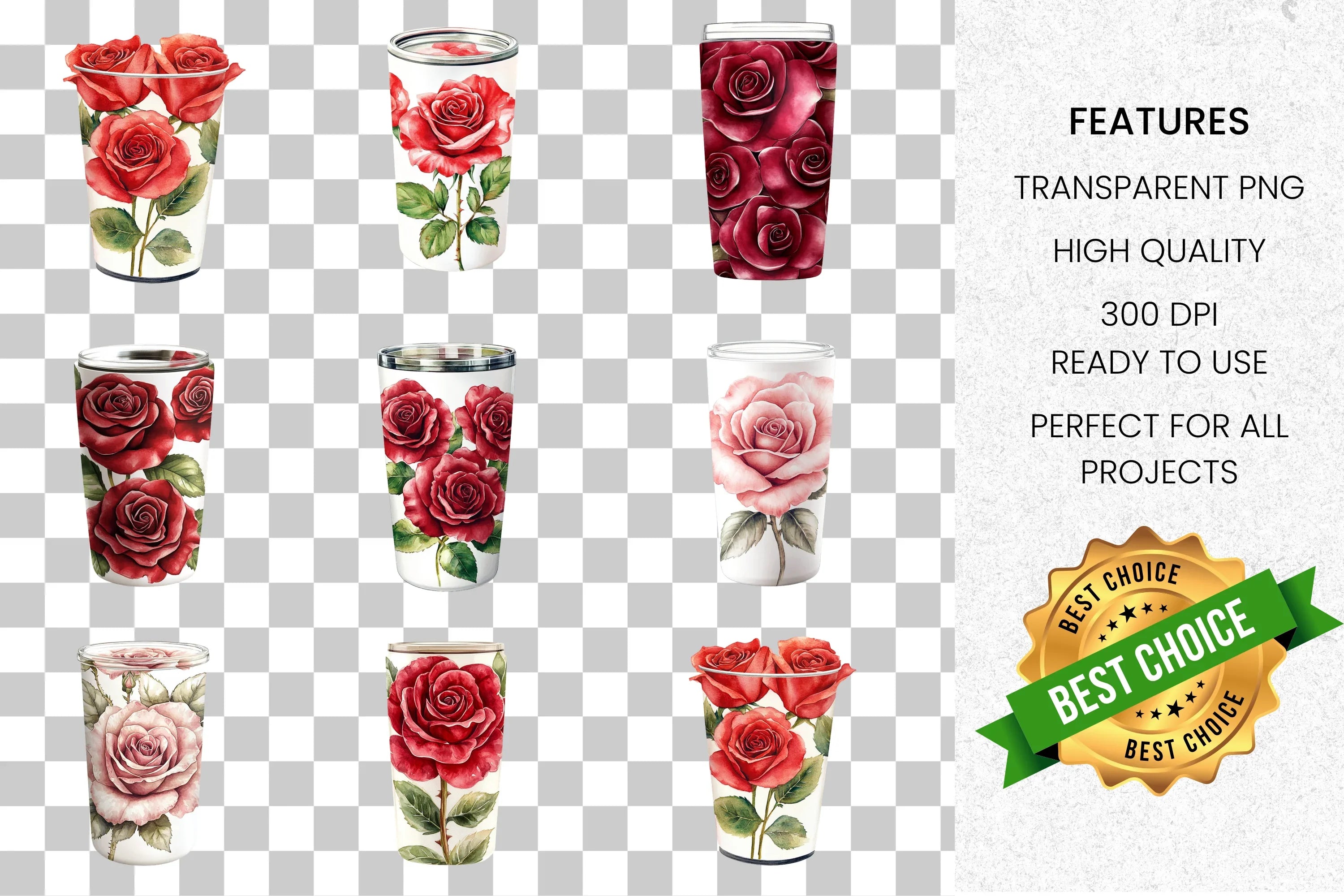 Elegant Rose Tumbler Clipart Bundle