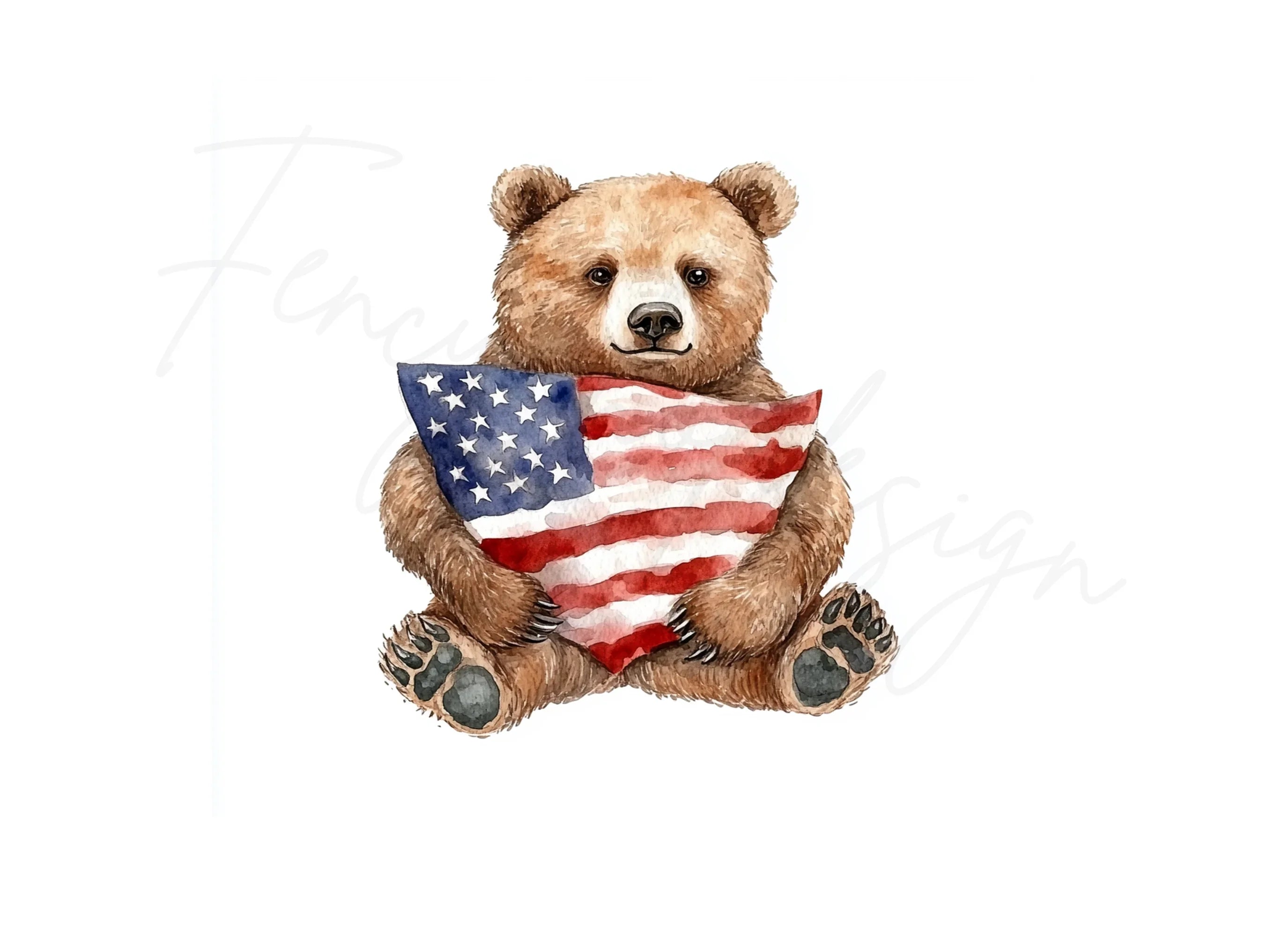 Patriotic Bears with American Flags Clipart Bundle