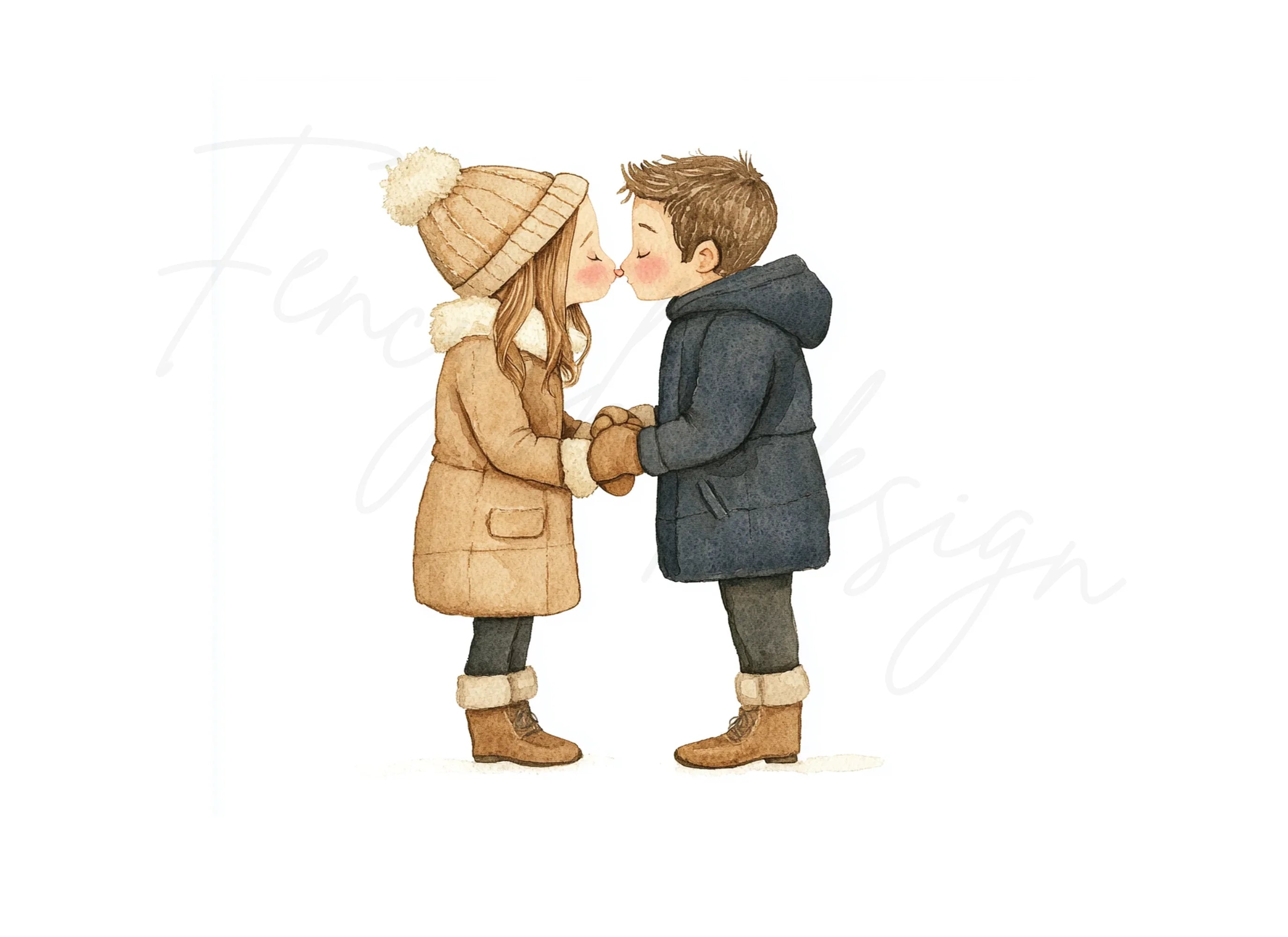 Romantic Winter Couple Kissing Clipart Bundle