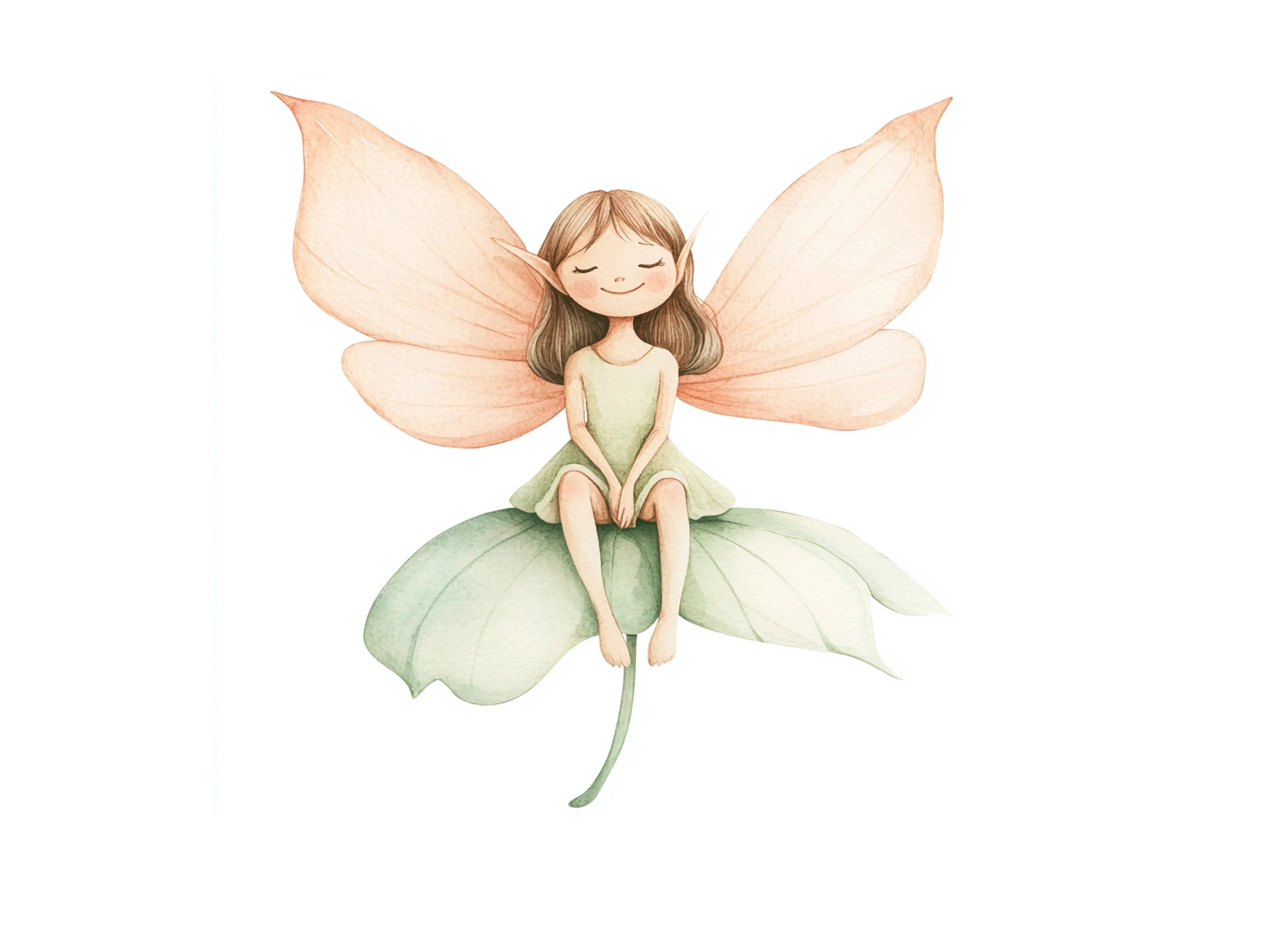 Sitting Fairies on Leaves Clipart Bundle