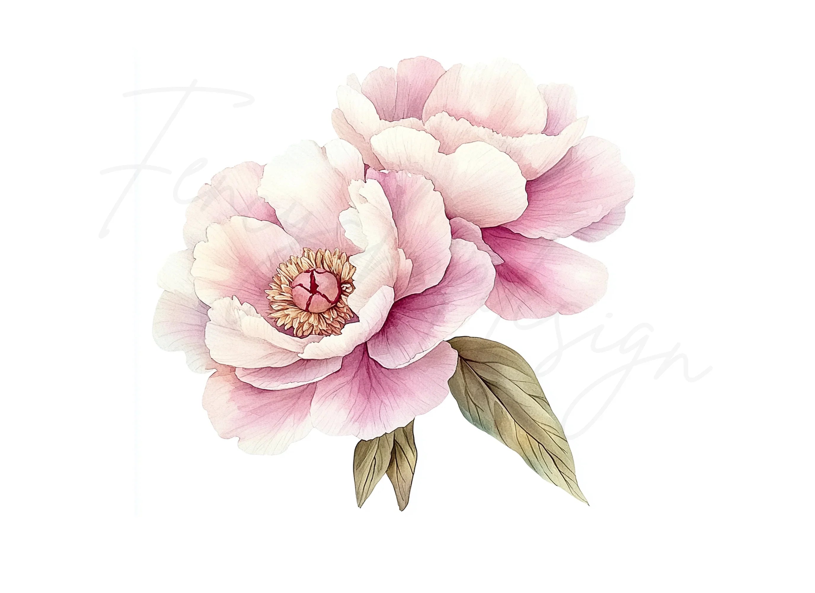 Pink Peony Bouquet Clipart Bundle