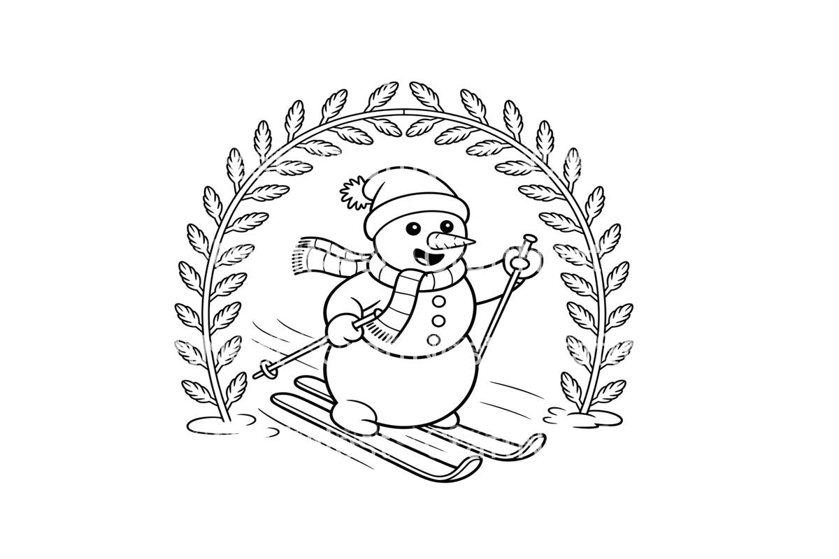 Skiing Snowman Winter Fun Coloring Books