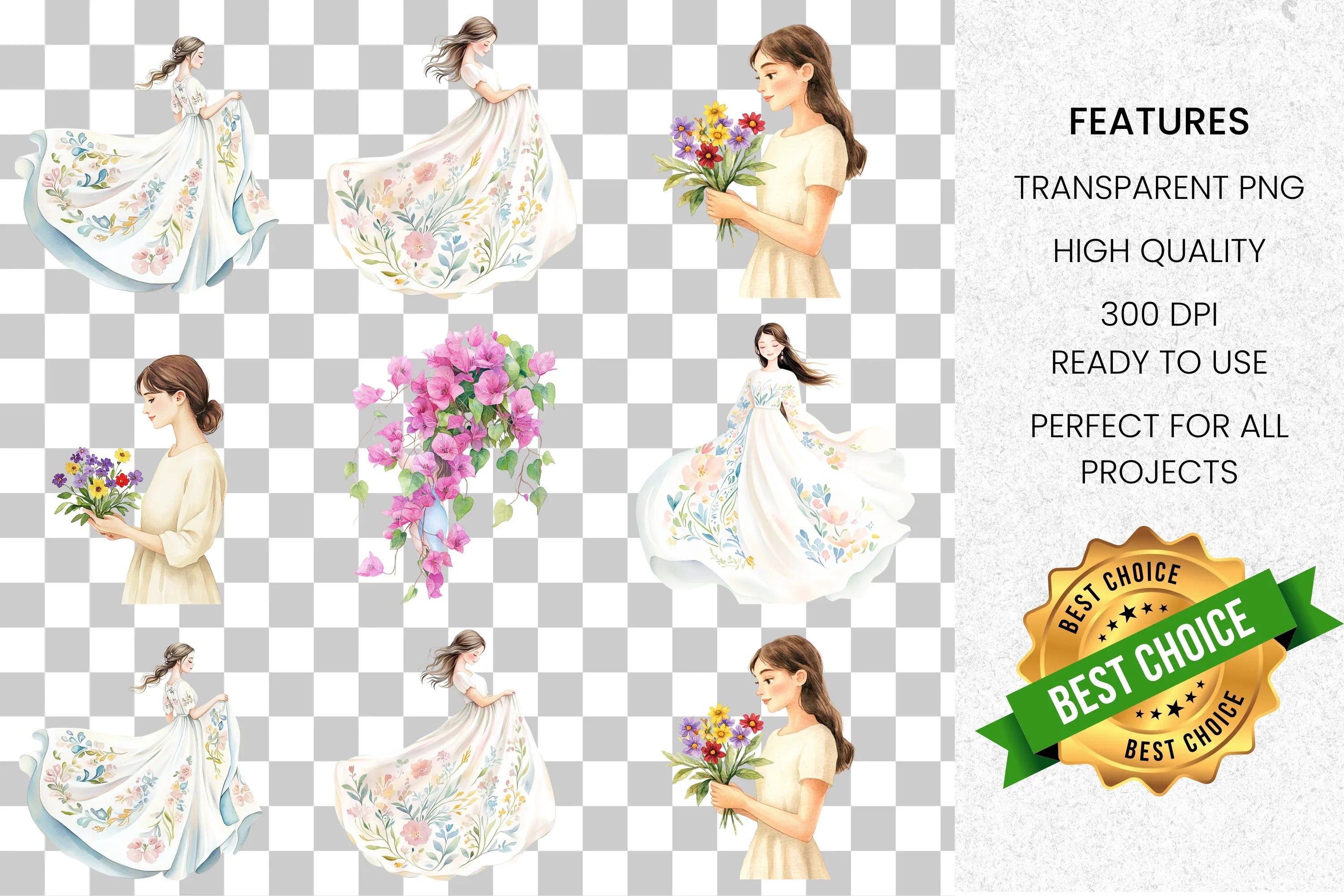 Elegant Floral Women Clipart Bundle