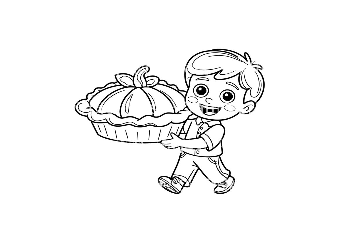 Boy Carrying Pumpkin Pie Coloring Books