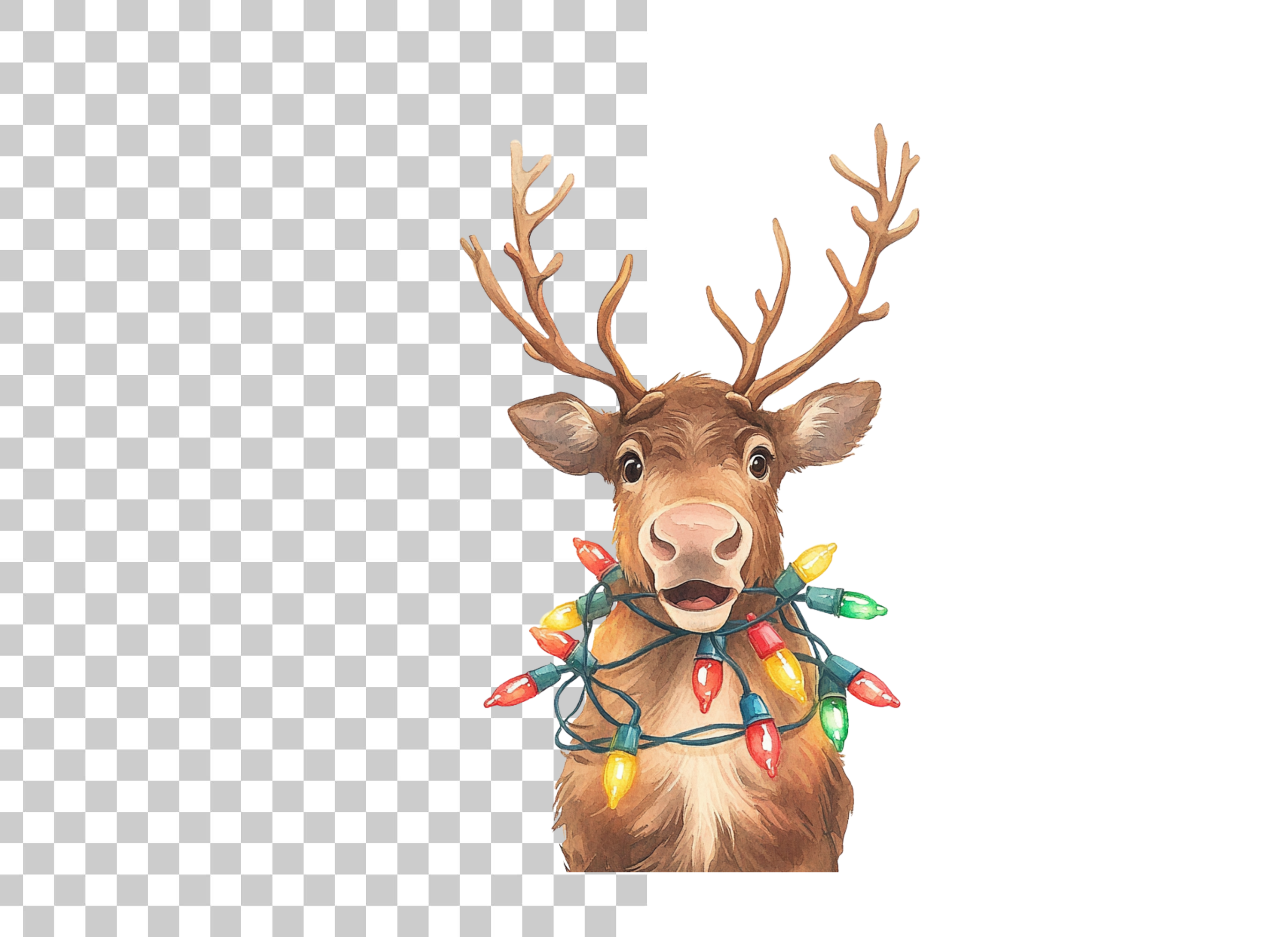Festive Reindeer with Christmas Lights Clipart Bundle
