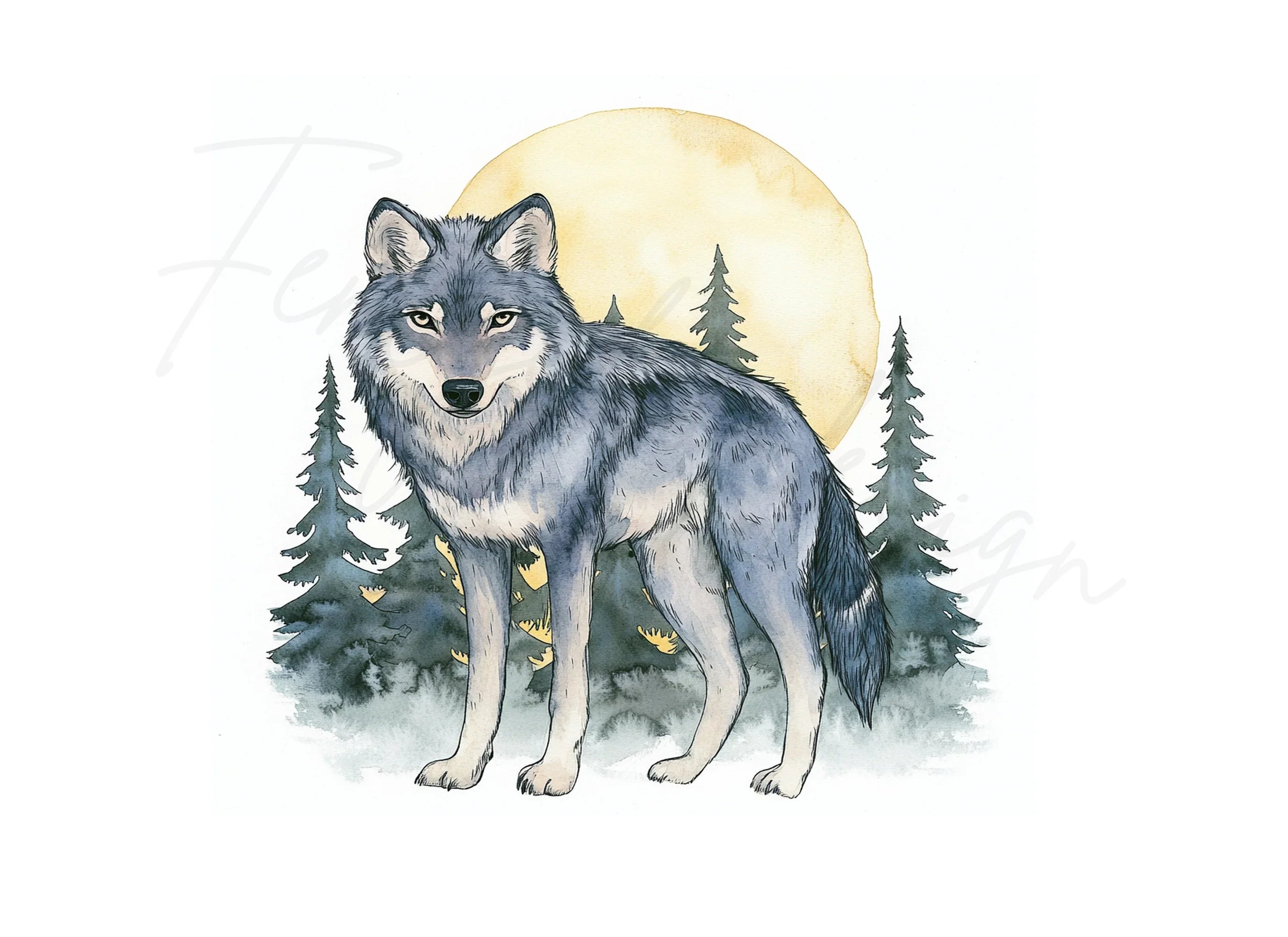 Majestic Wolves in Forest Clipart Bundle