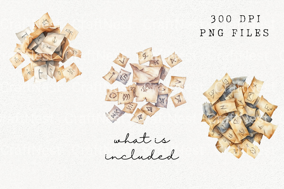 Ancient Runes Magic Scrolls Clipart Bundle