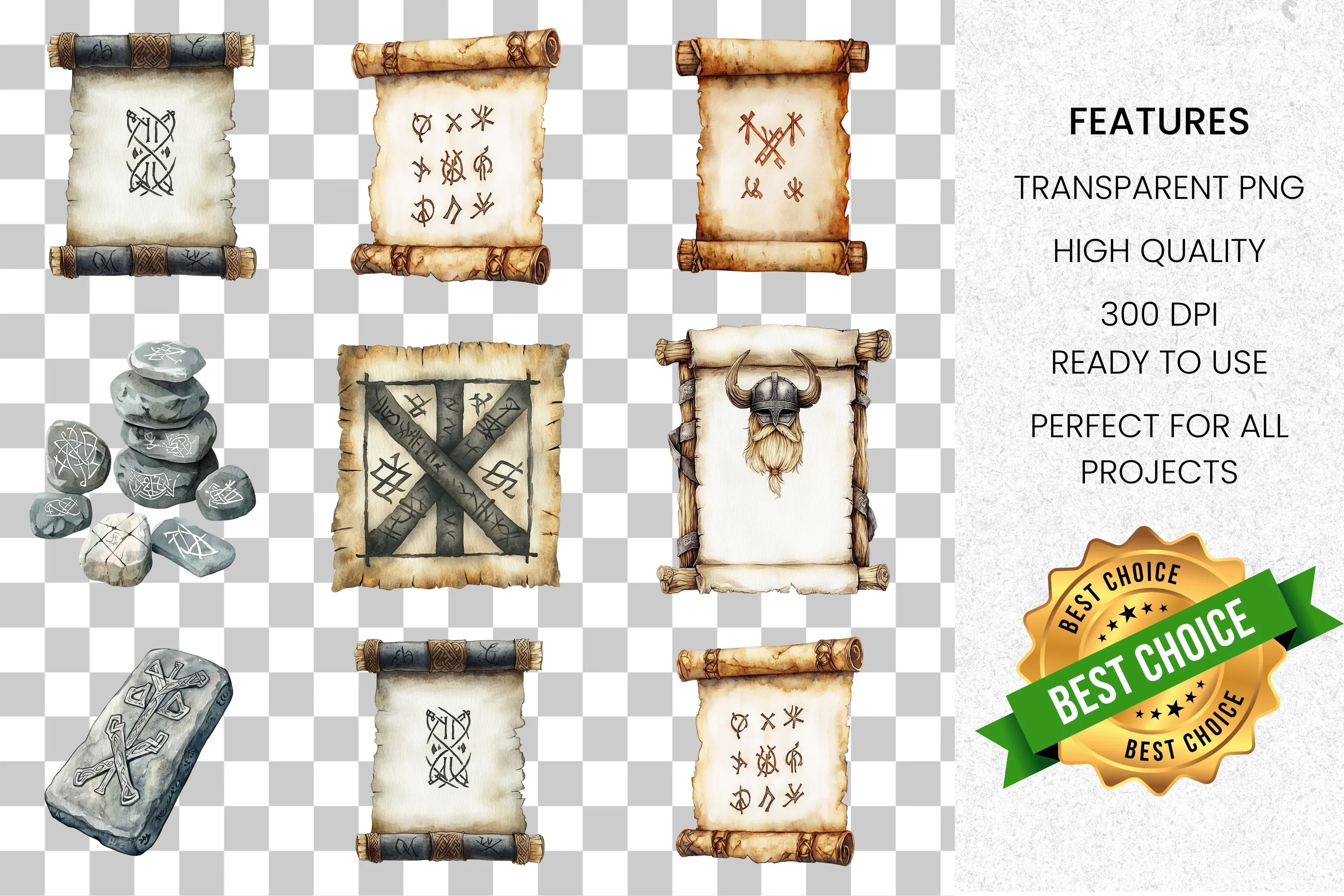 Viking Runes Ancient Scroll Clipart Bundle