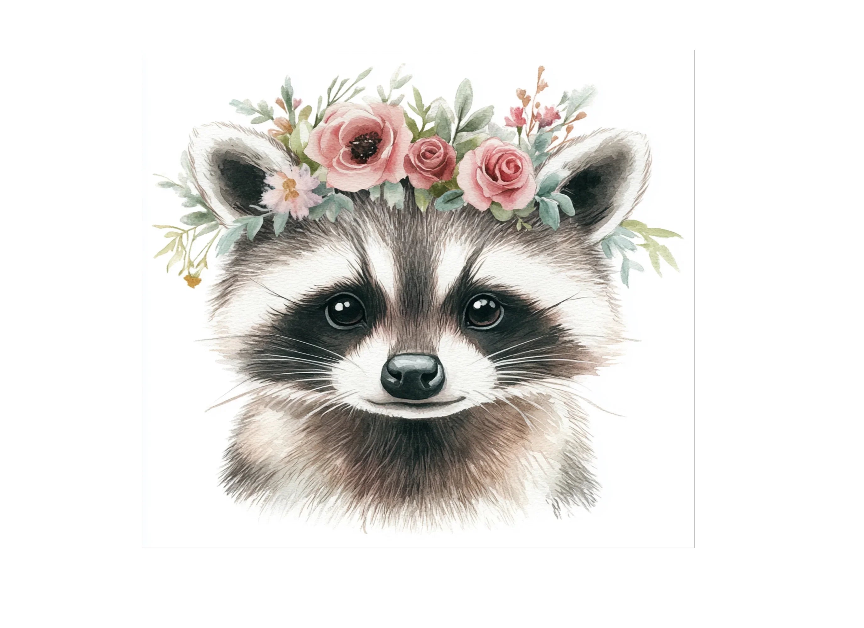 Cute Raccoon Flower Crown Clipart Bundle