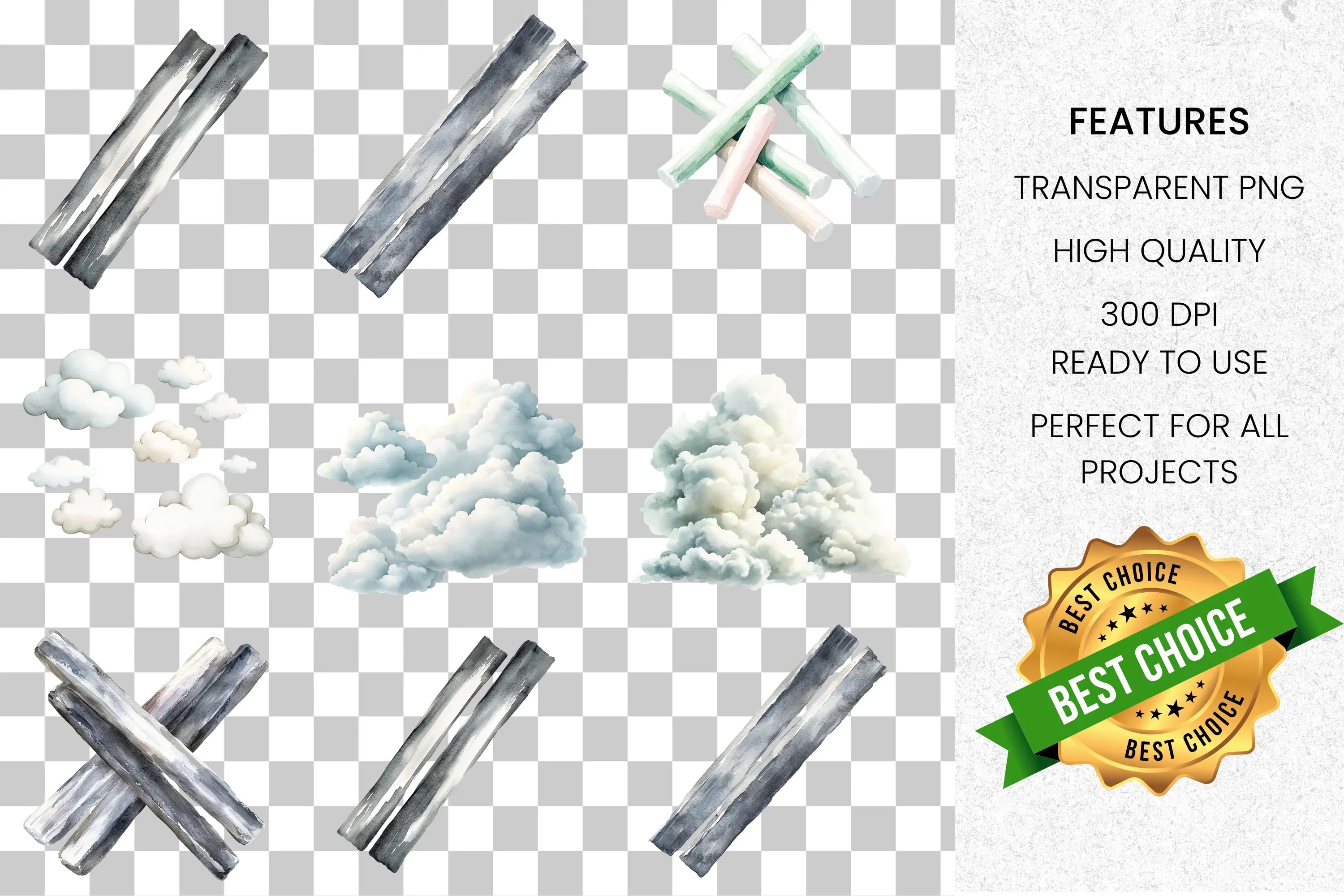 Diverse Metal Clouds Smoke Clipart Bundle