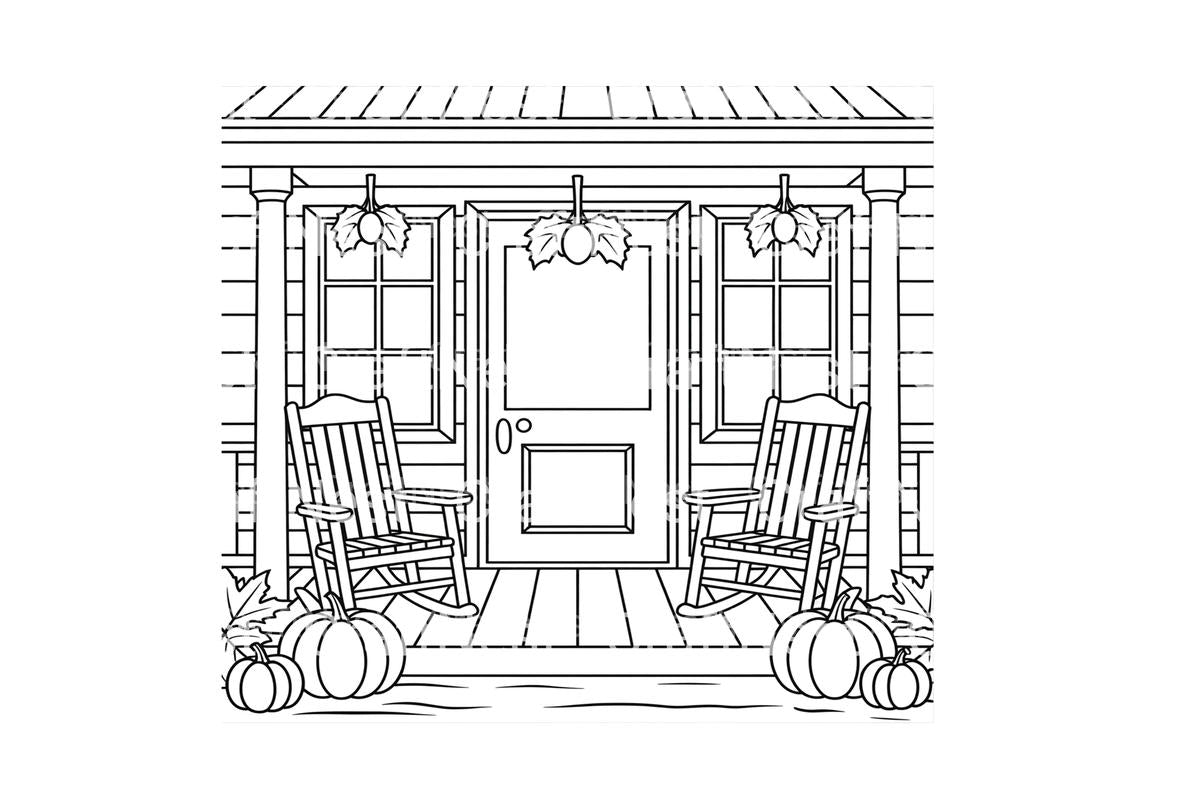 Autumn Porch Scene Coloring Books