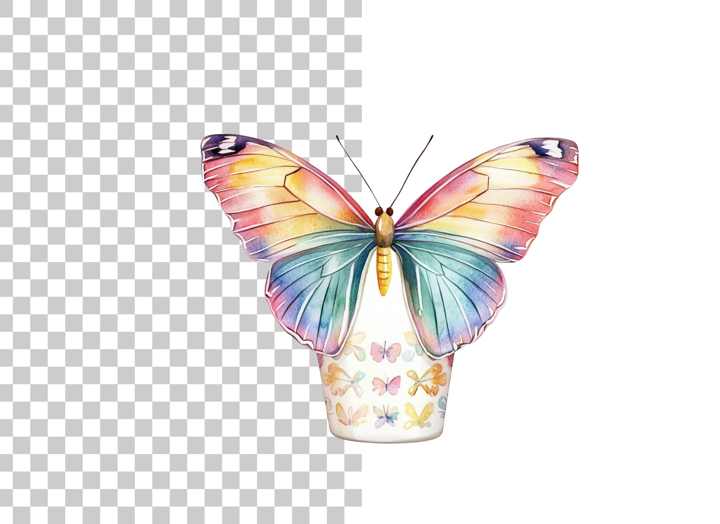 Rainbow Butterfly Floral Cup Clipart Bundle