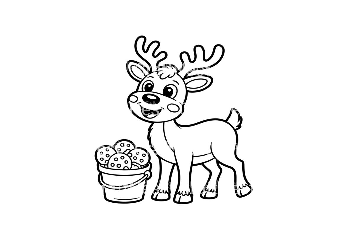 Cute Reindeer with Cookies Coloring Books