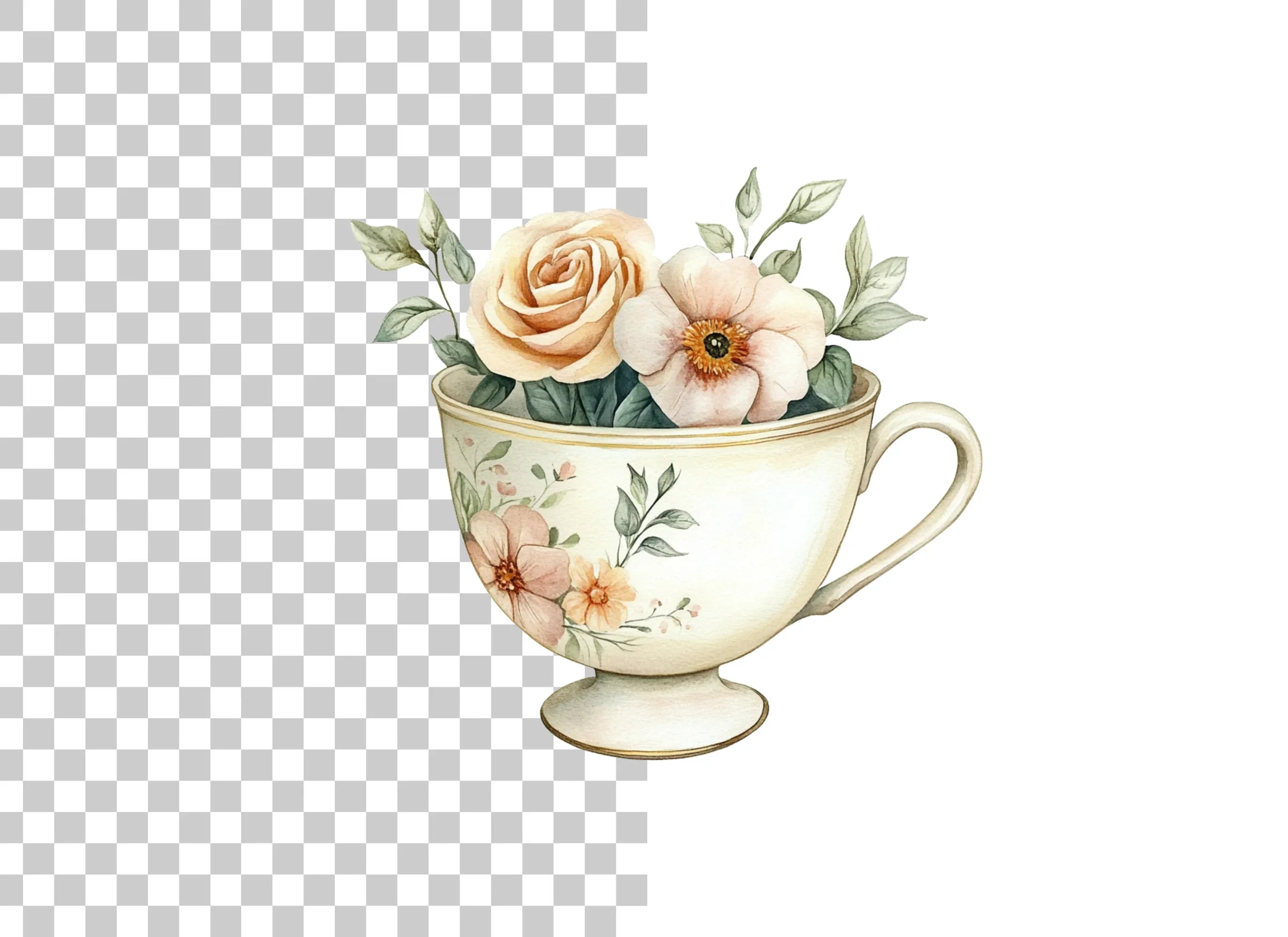 Elegant Floral Teacup Clipart Bundle