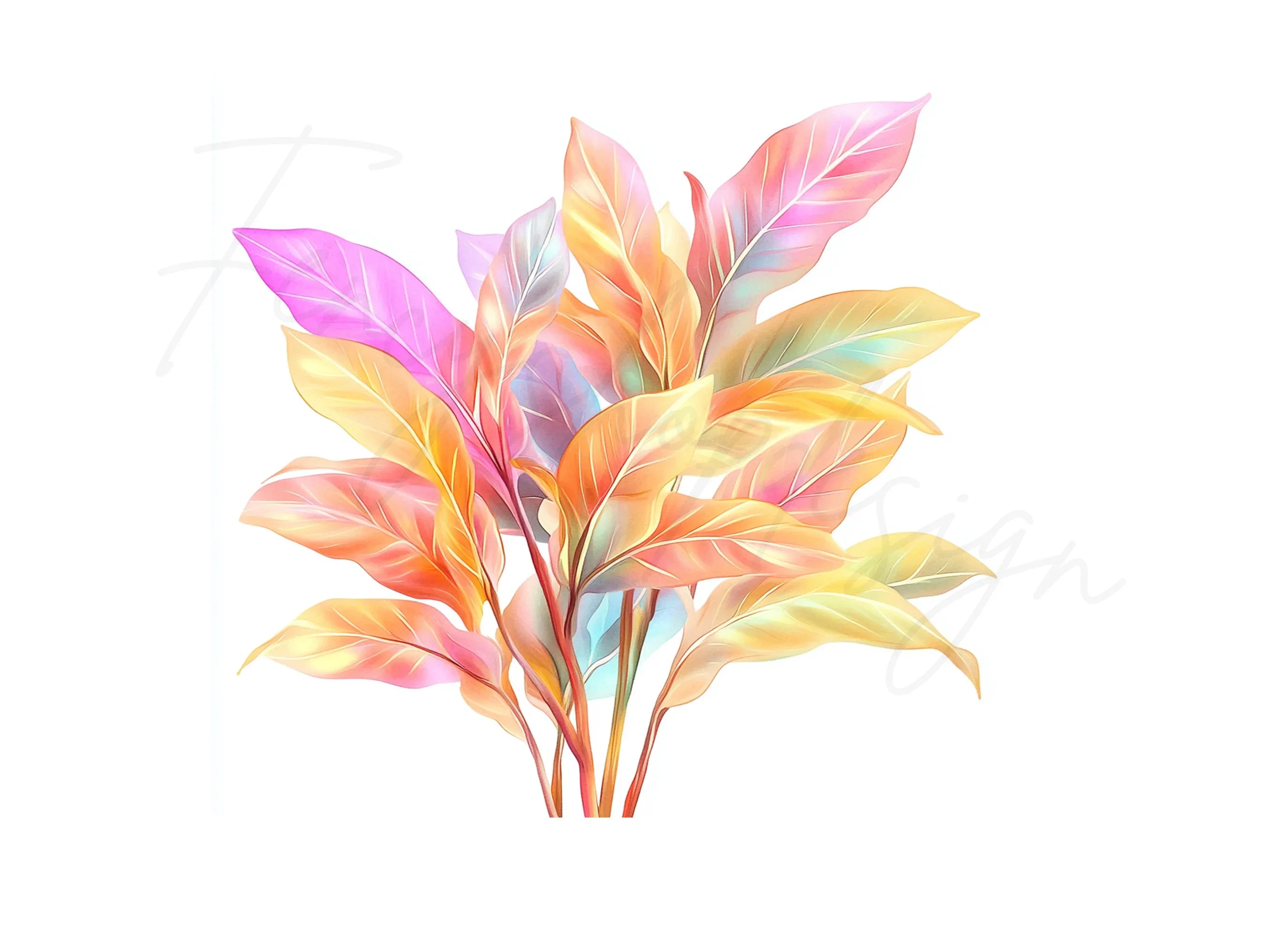 Colorful Gradient Tropical Leaves Clipart Bundle