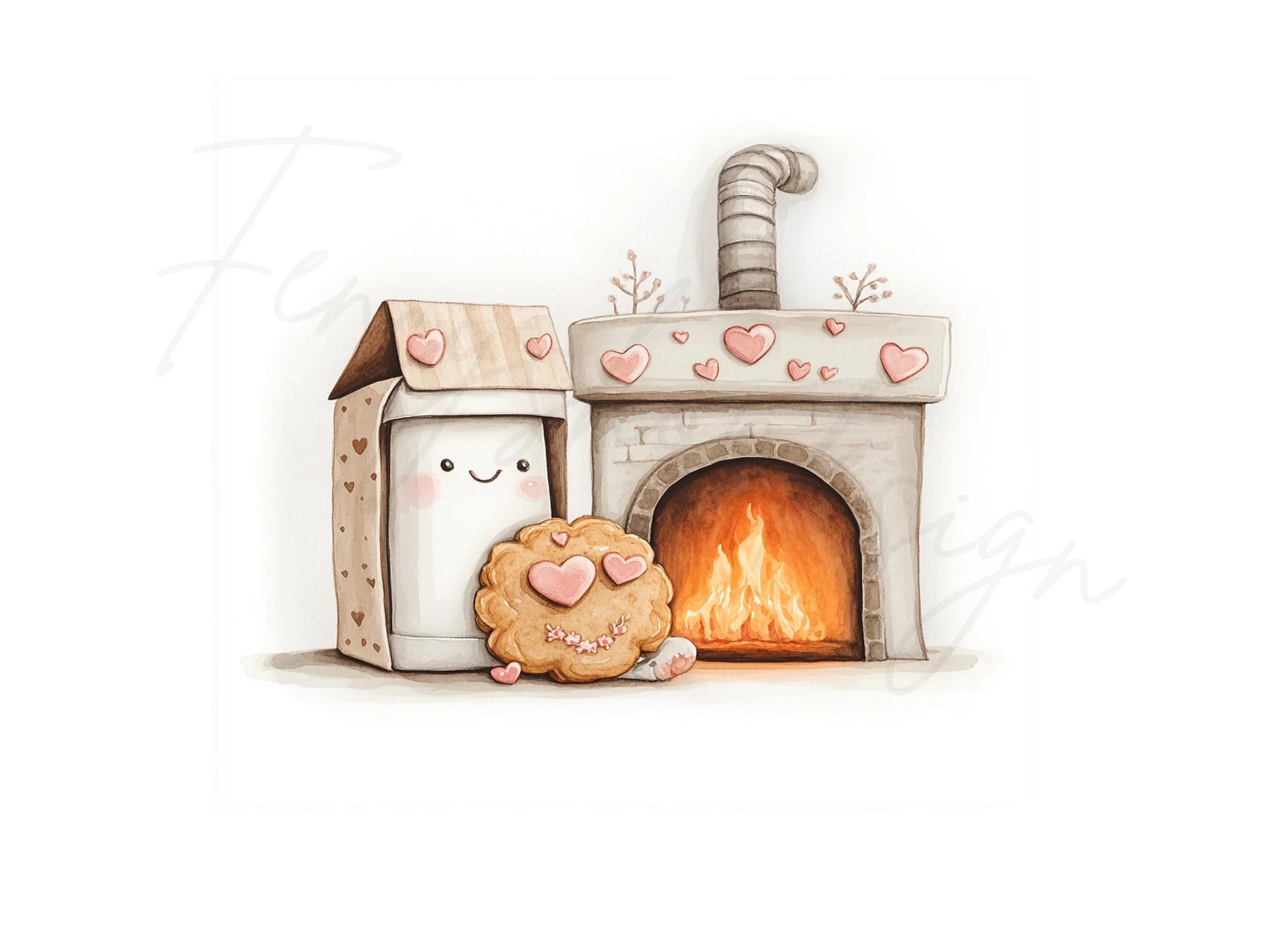 Cozy Marshmallow and Cookie Fireplace Clipart Bundle