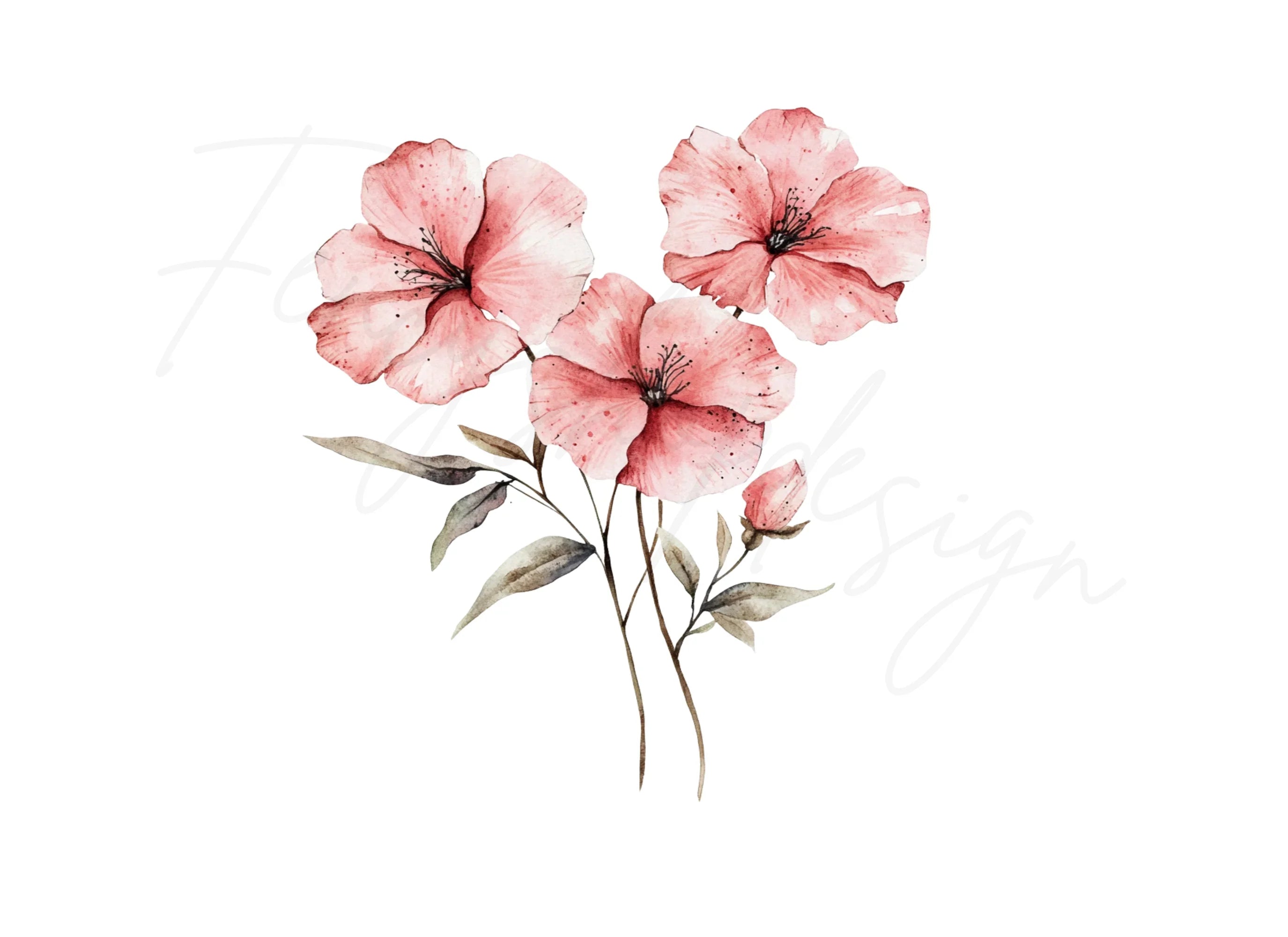 Delicate Pink Flower Clipart Bundle