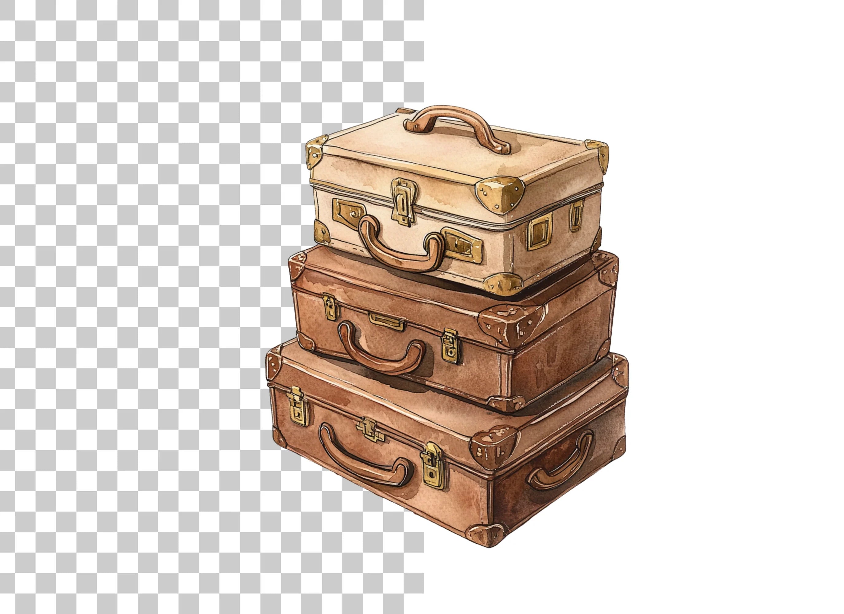 Brown Vintage Luggage Clipart Bundle